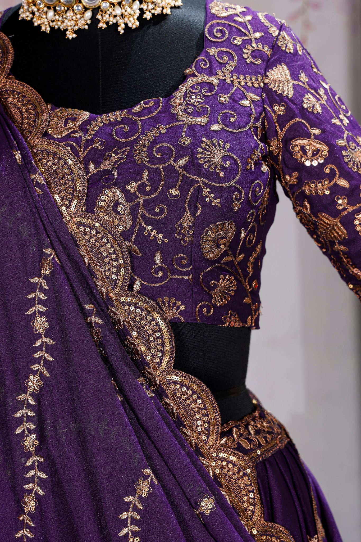 Royal Purple Star Georgette Lehenga Choli Set For Women