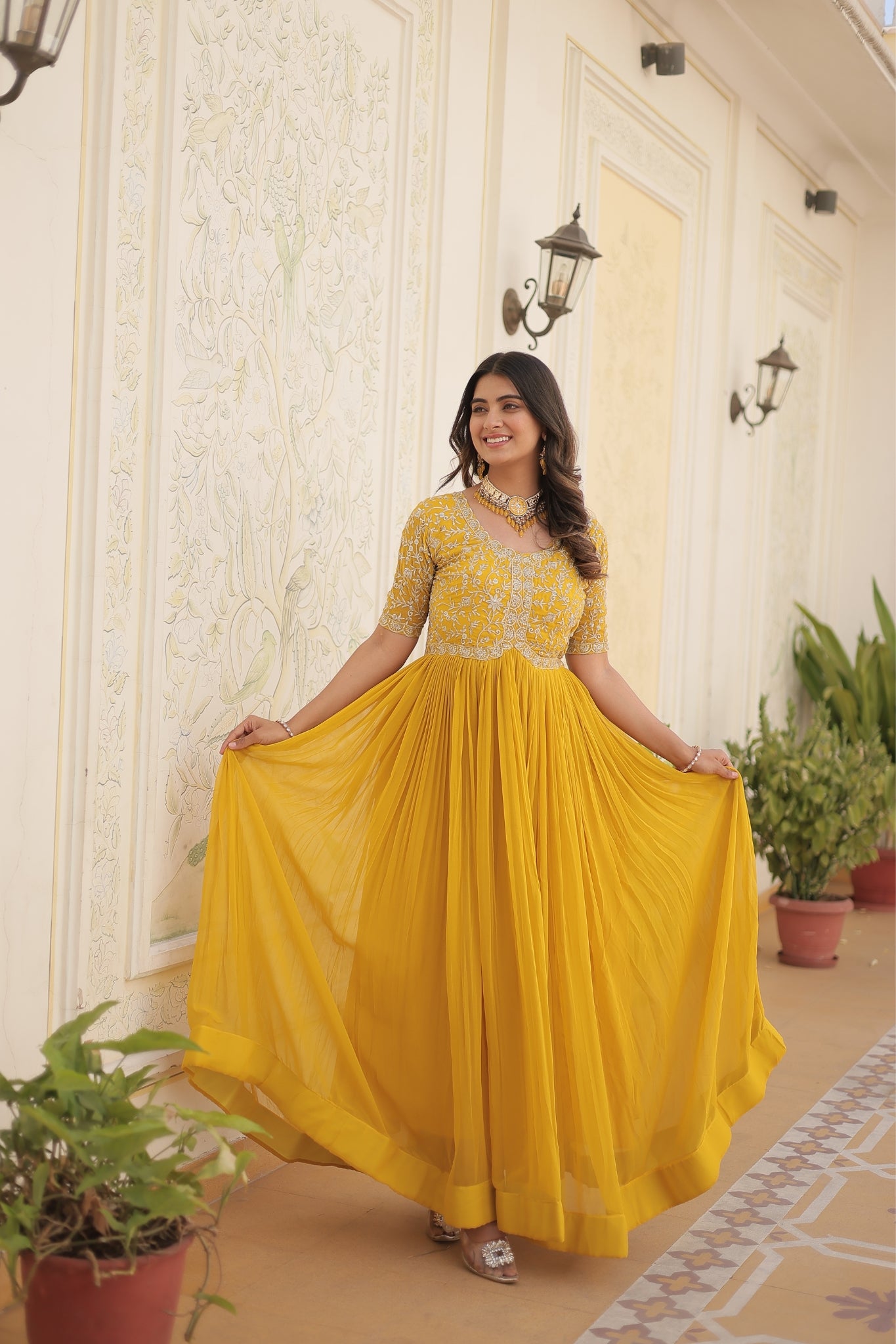 Designer Embroidery Zari Sequins Work Gown Set