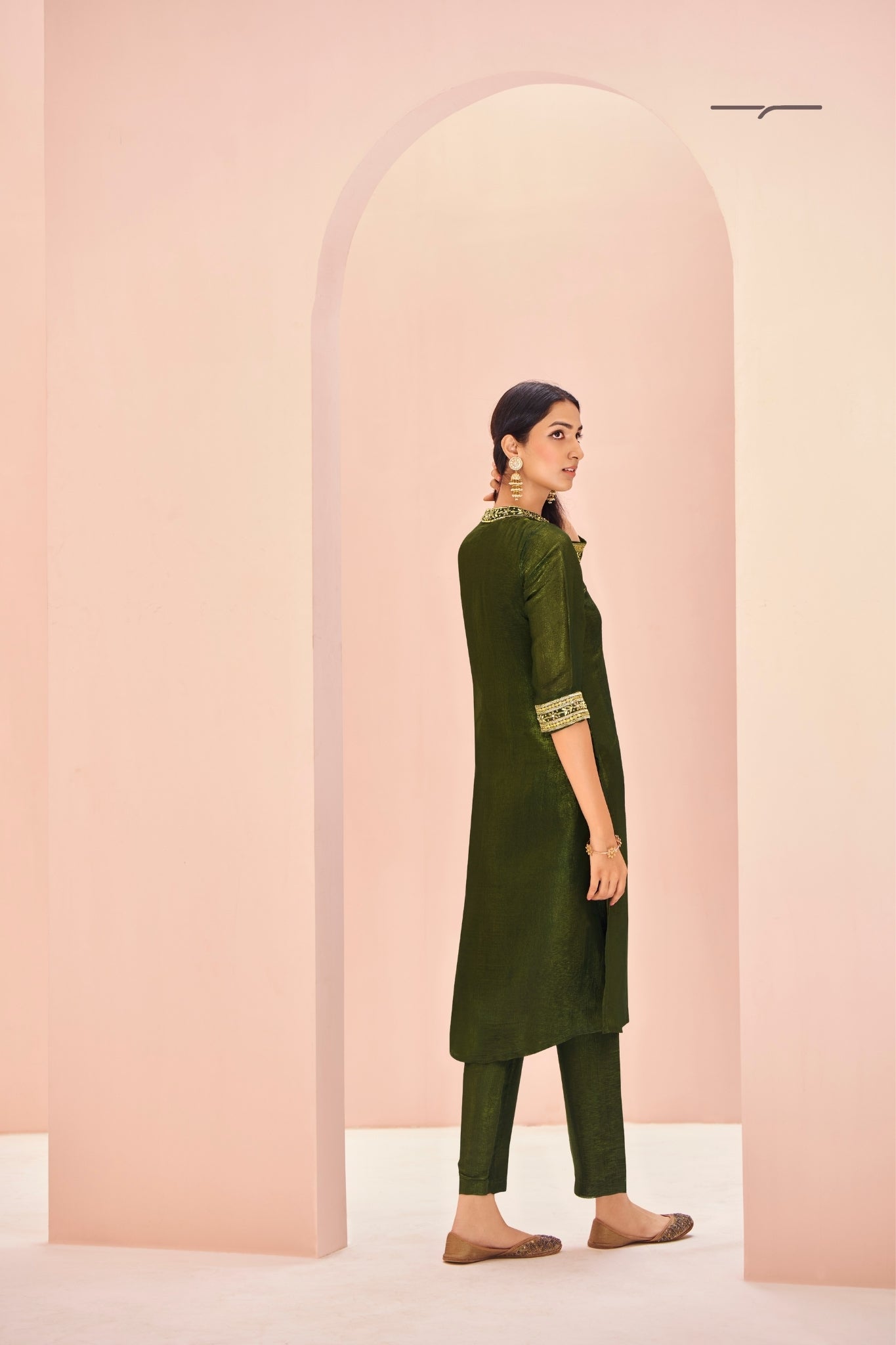 Olive Luxe Organza Hand Embroidered Co Ord Set