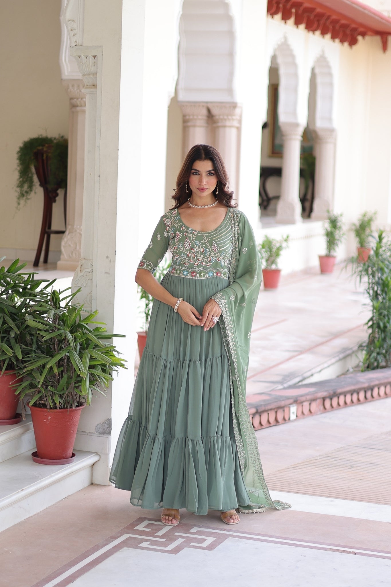 Premium Designer Sequins Beads Embroidery Gown With Dupatta Set