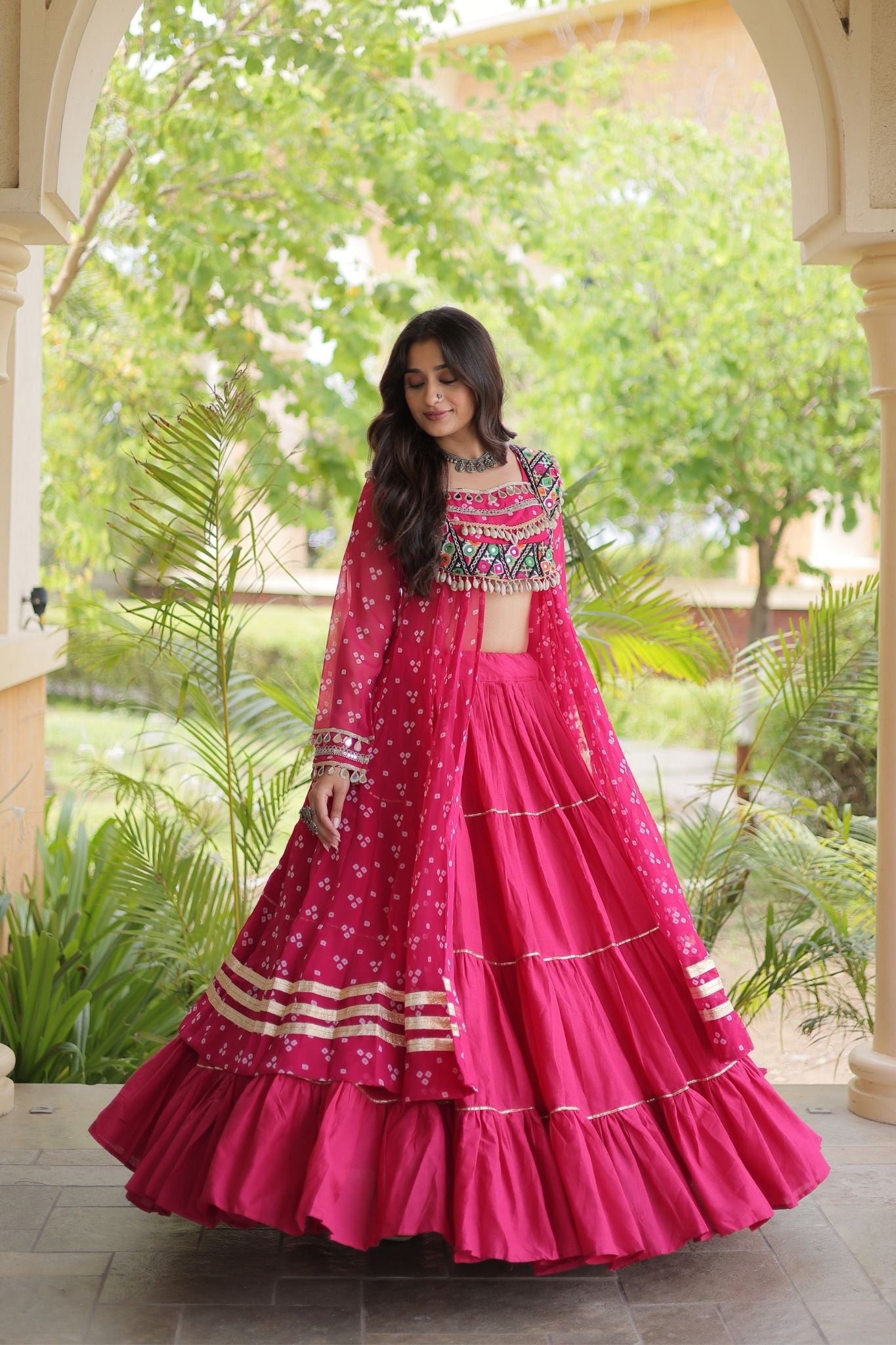 Raasrang Special Navratri Designer Kora Cotton Bandhani Print with Kutchi Patchwork Lehenga Choli