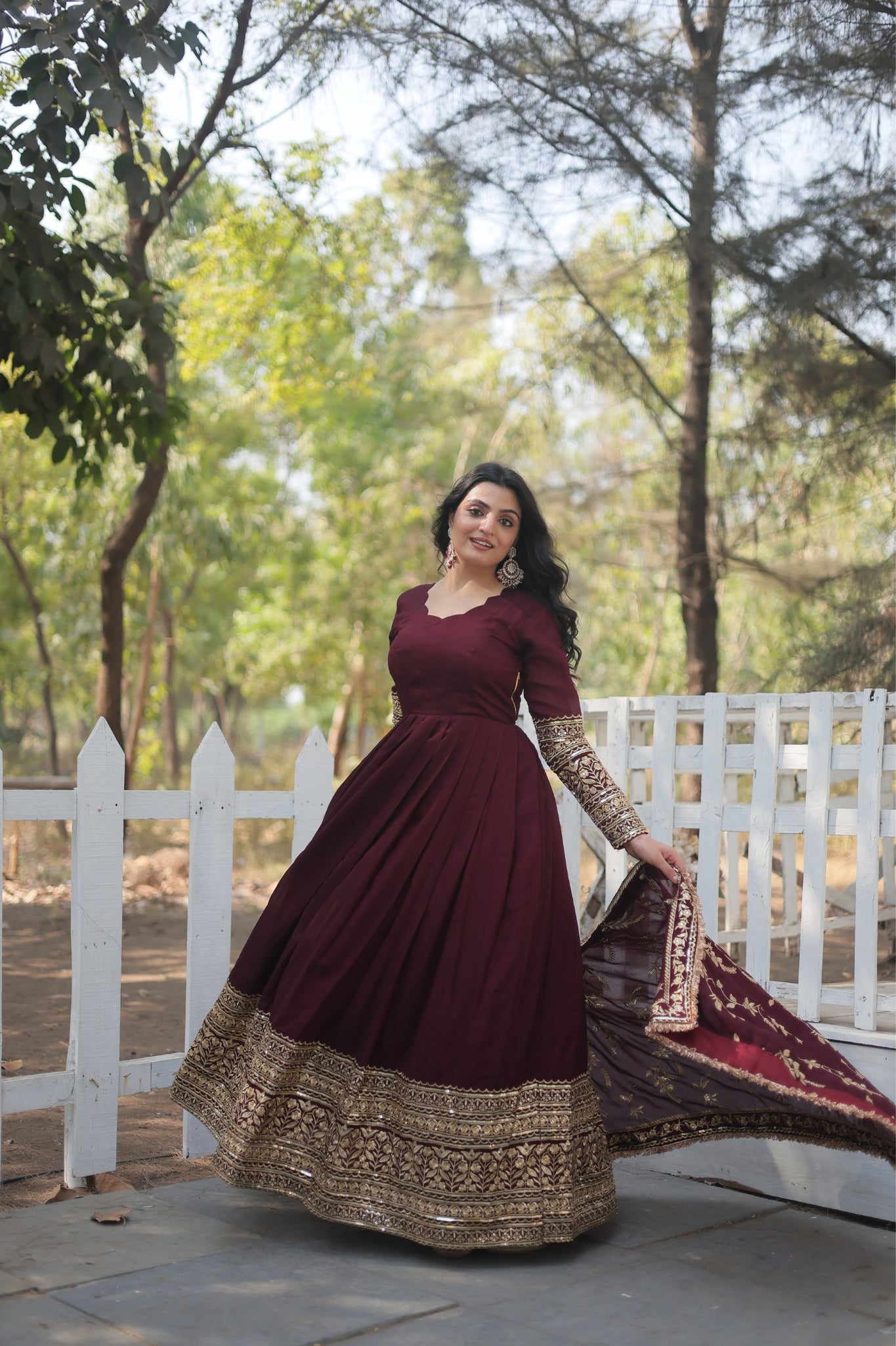 Stunning Premium Dark Maroon Anarkali Set