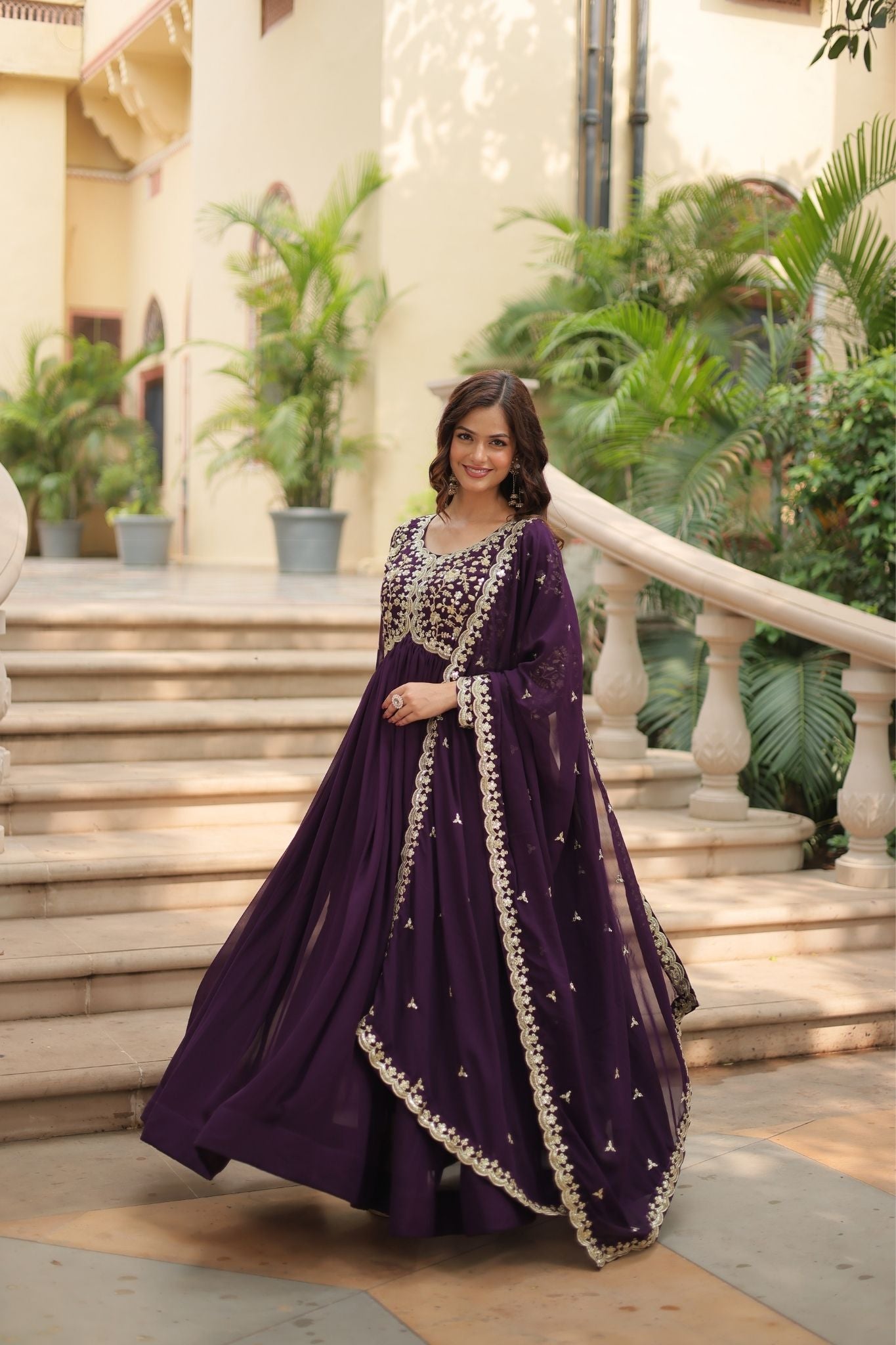 Sequins Multi Embroidered Work Anarkali Gown