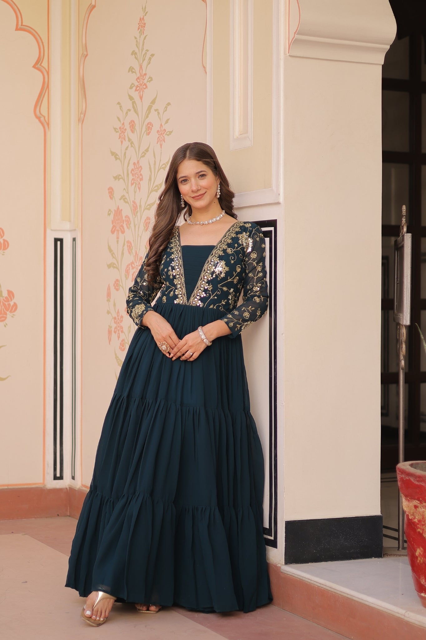 Sequins Zari Embroidered Work Wedding Designer Gown