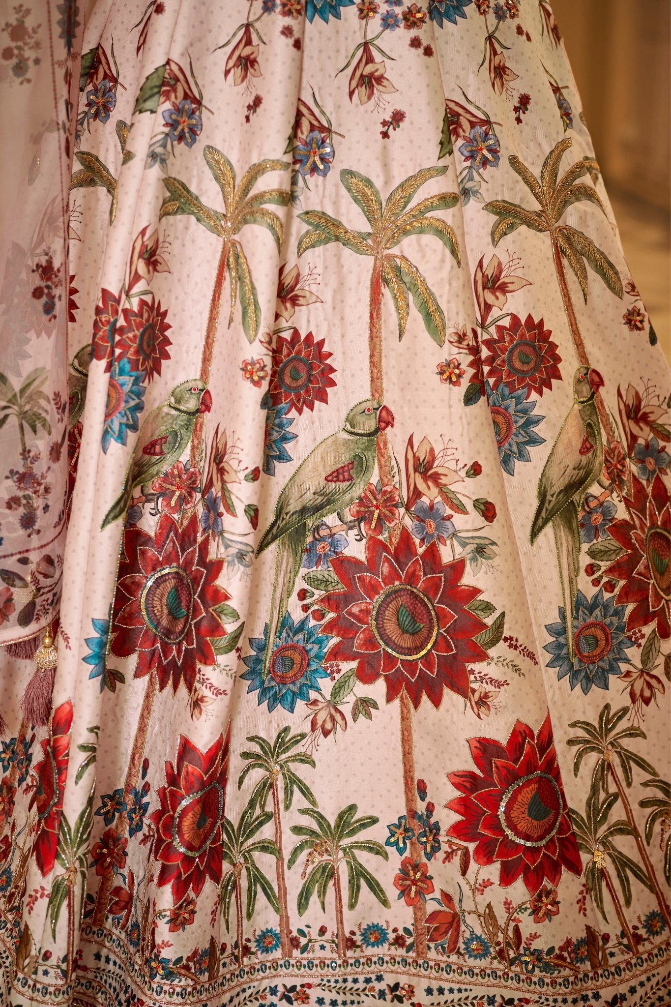 Luxury Heritage Print Art Silk Lehenga Choli With Handwork And Organza Dupatta