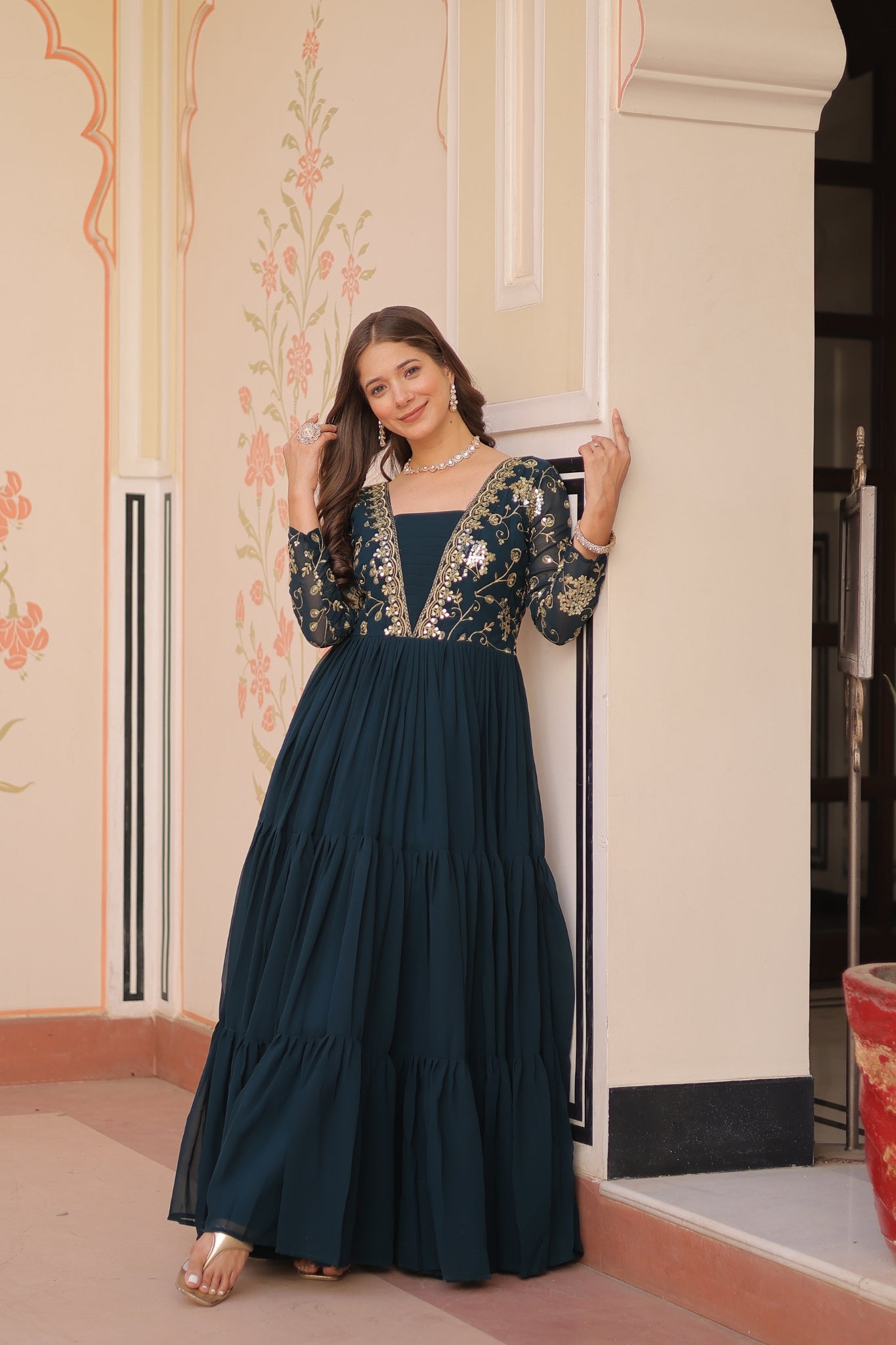 Sequins Zari Embroidered Work Wedding Designer Gown