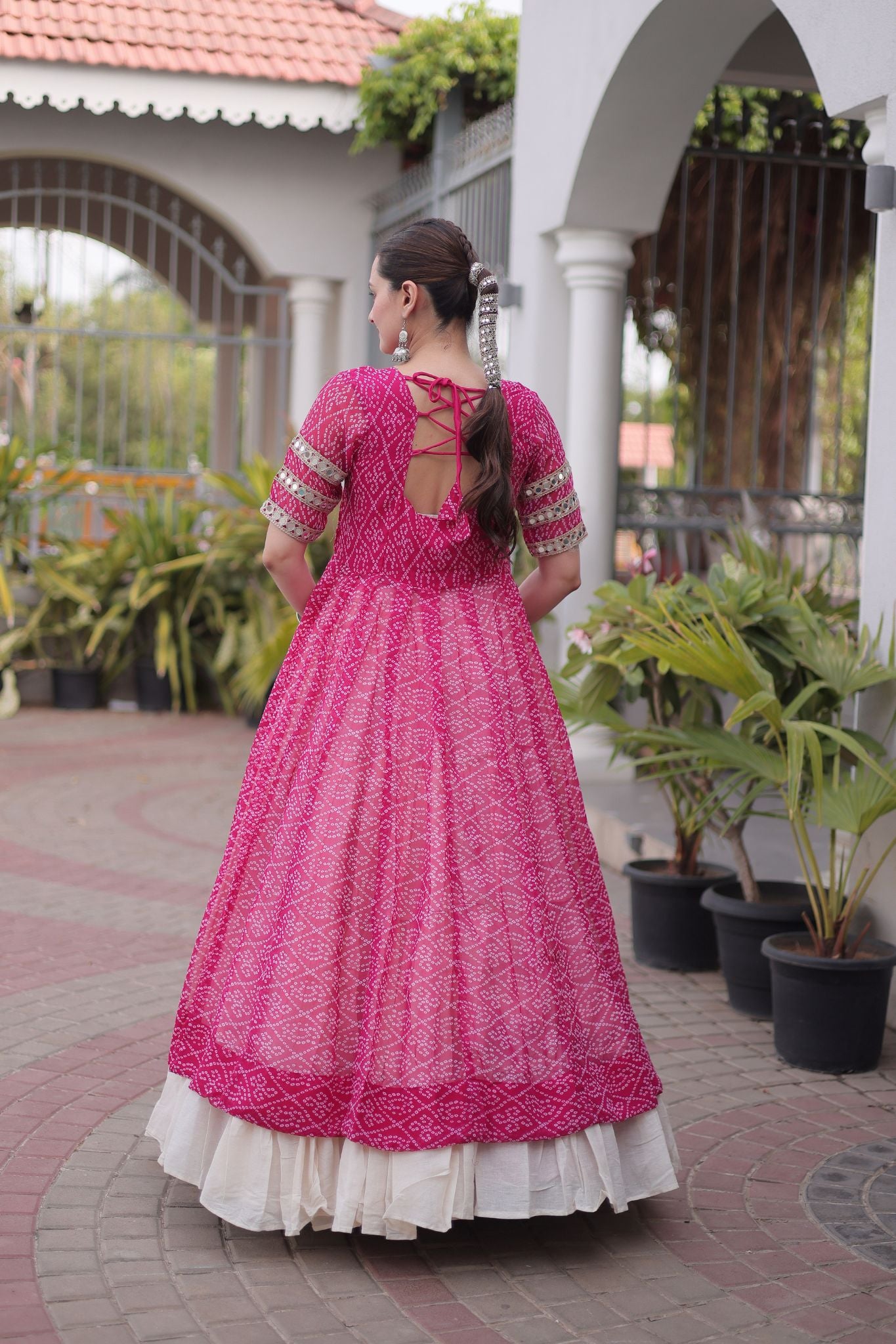 Raasrang Navratri Designer Kora Cotton Lehenga With Kutchi Patchwork Bandhani Print Kurti For Garba & Dandiya