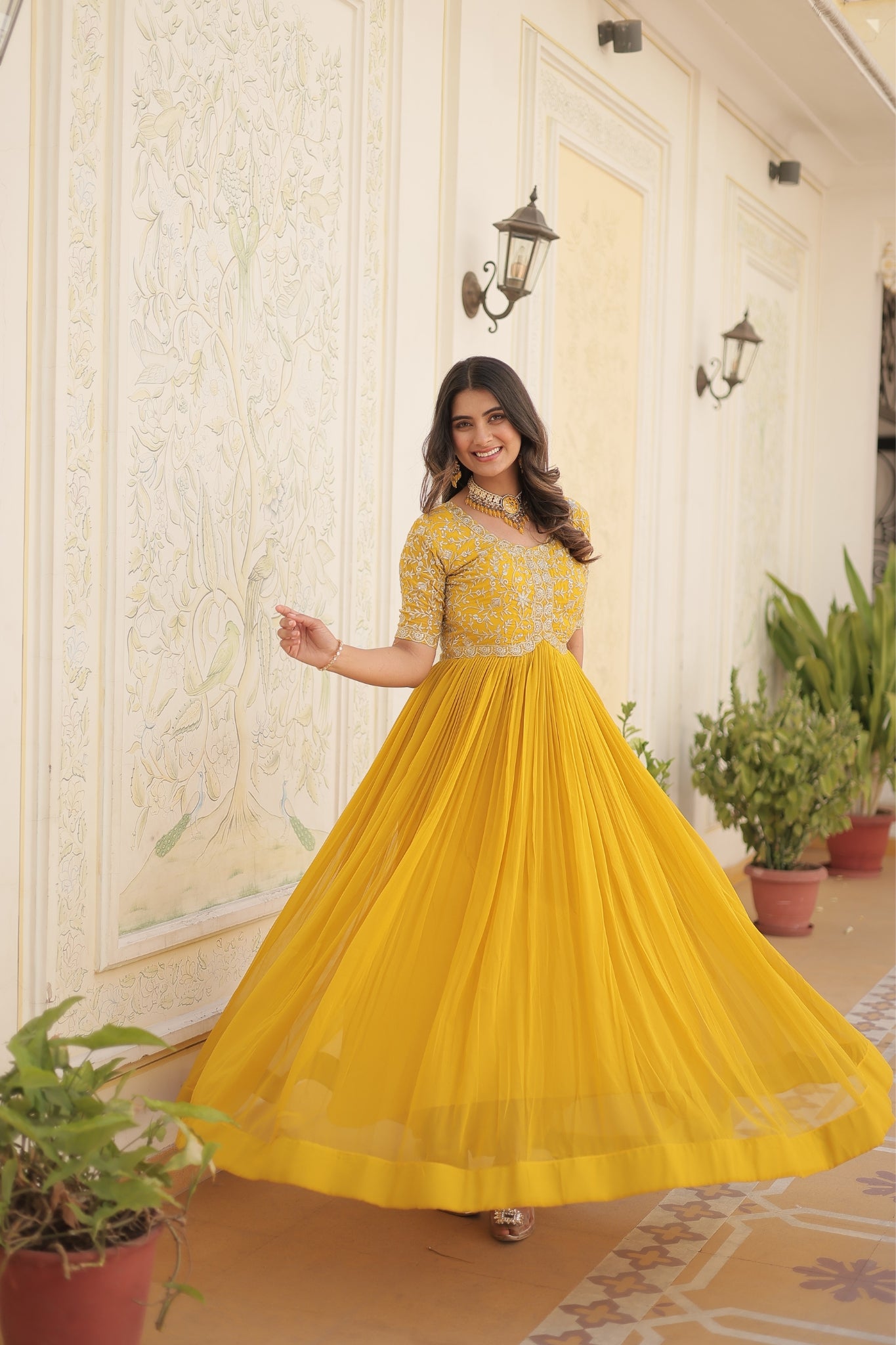 Designer Embroidery Zari Sequins Work Gown Set