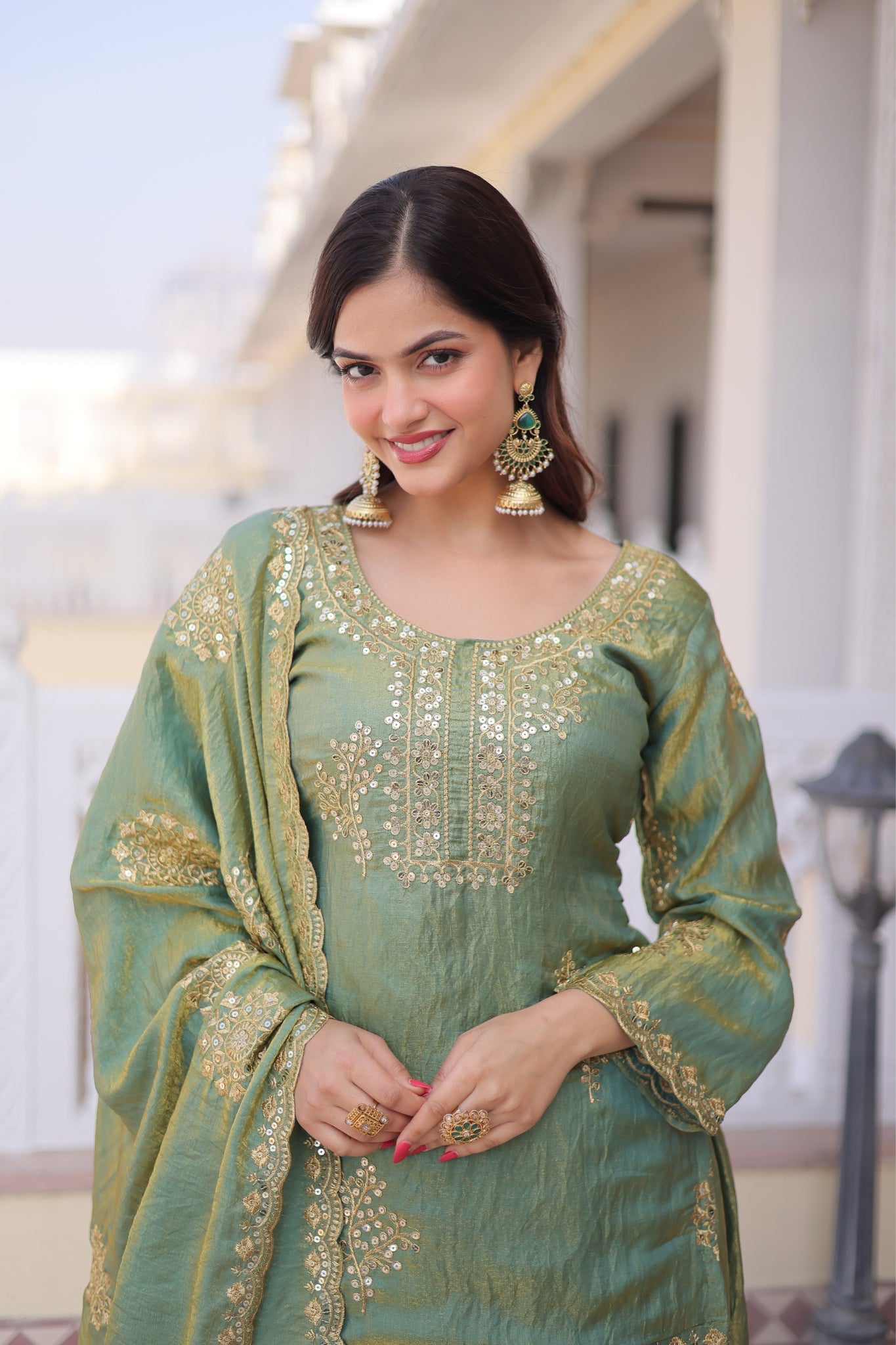 Fendi Crush Zari Sequins Embroidered Kurti Sharara Set With Designer Dupatta