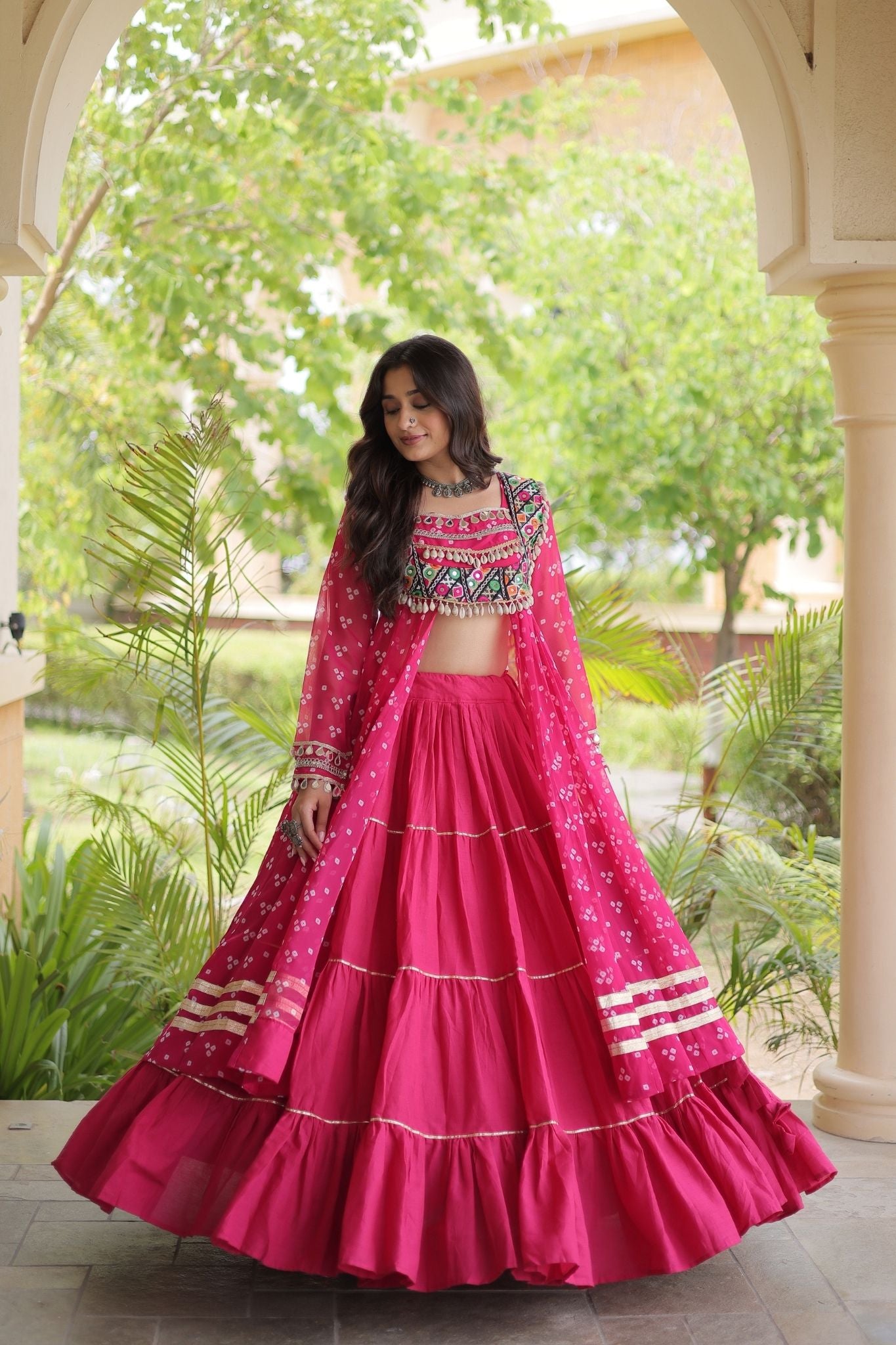 Raasrang Special Navratri Designer Kora Cotton Bandhani Print with Kutchi Patchwork Lehenga Choli