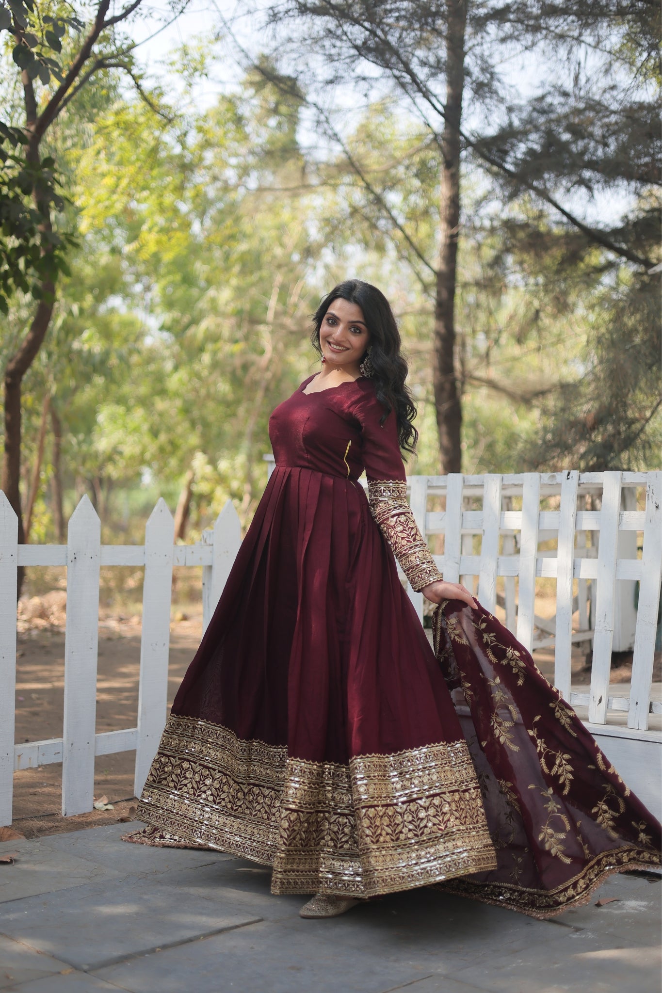 Stunning Premium Dark Maroon Anarkali Set