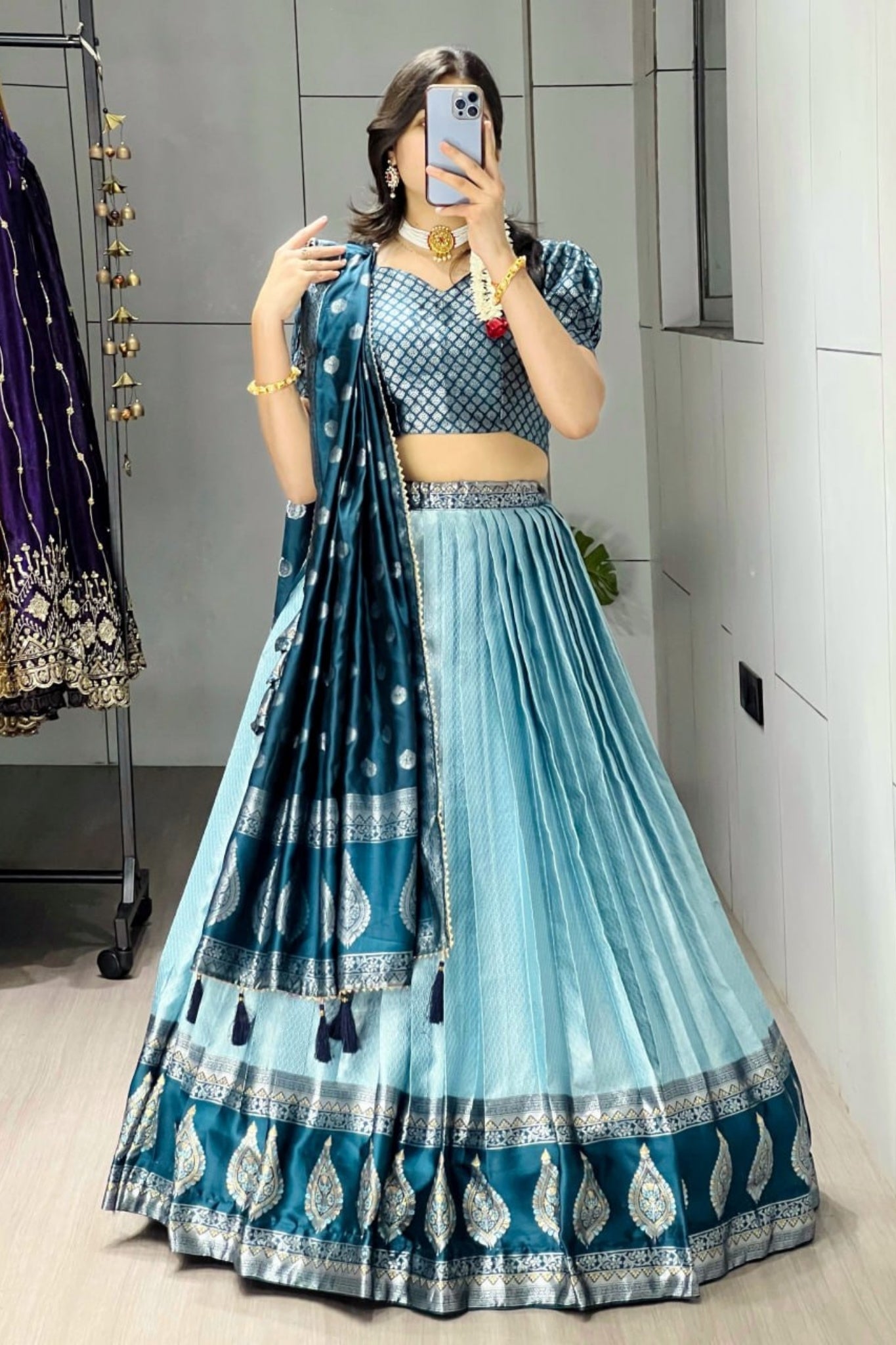 Royal Banarasi Silk Lehenga Choli With Contrast Dupatta For Wedding And Festive Wear