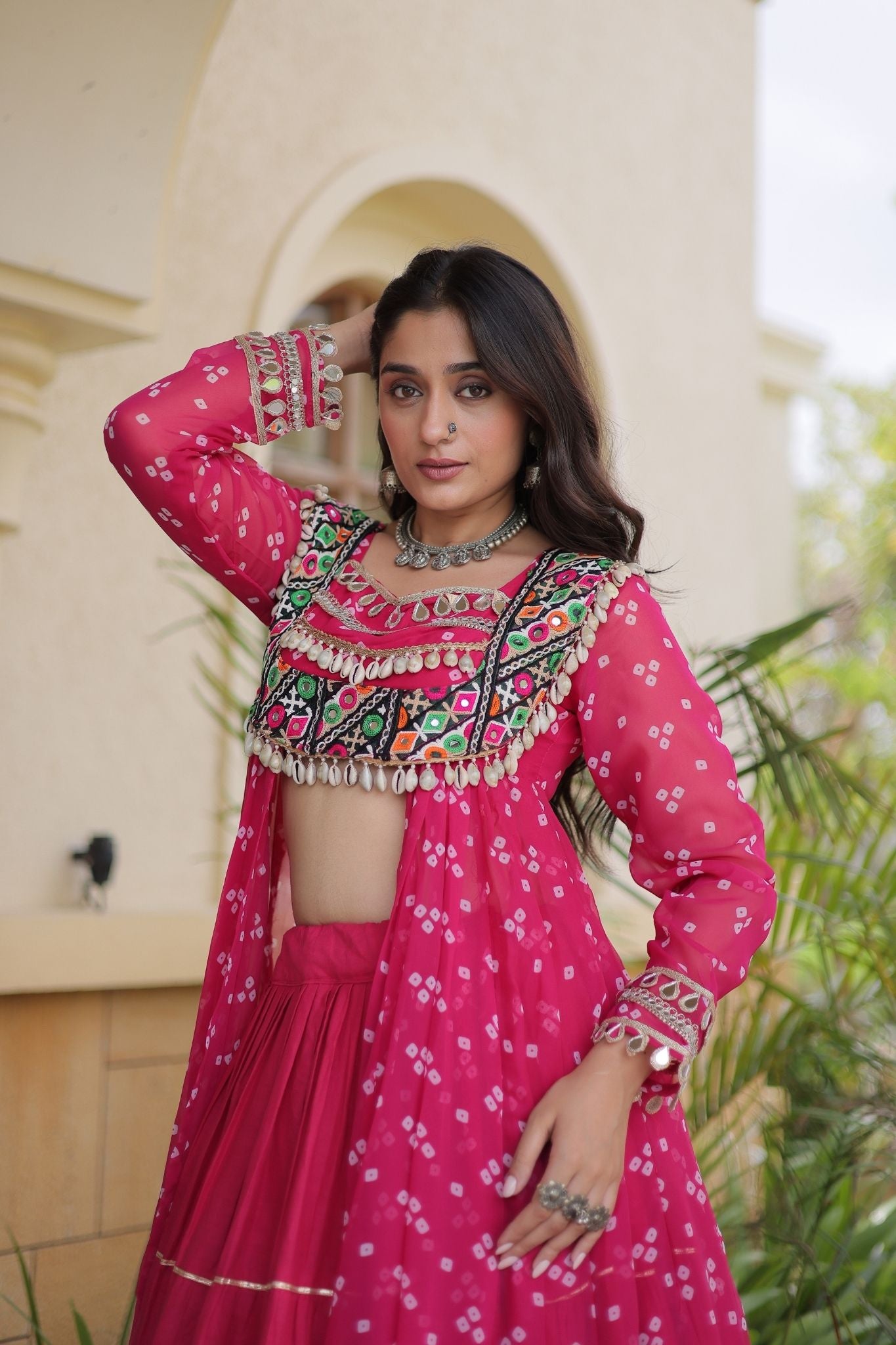 Raasrang Special Navratri Designer Kora Cotton Bandhani Print with Kutchi Patchwork Lehenga Choli