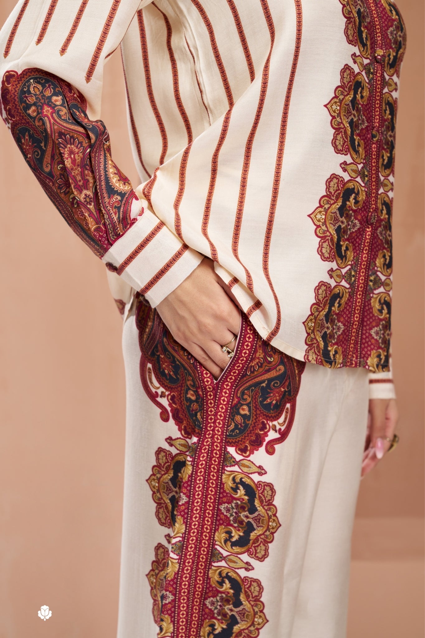 Premium Cream Pure Muslin Silk Co Ord Set For Women