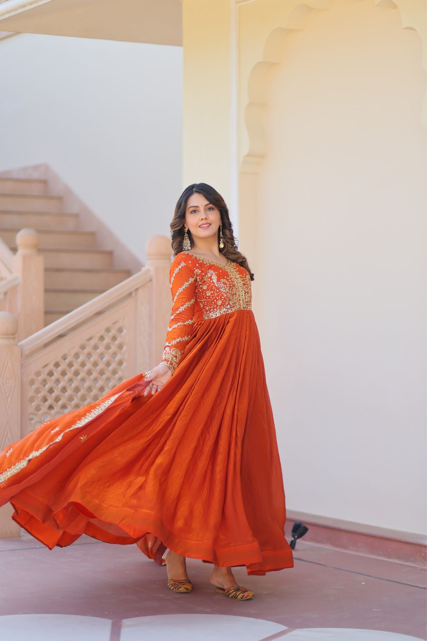 Designer Sequins Multi Embroidered Work Women Gown With Dupatta