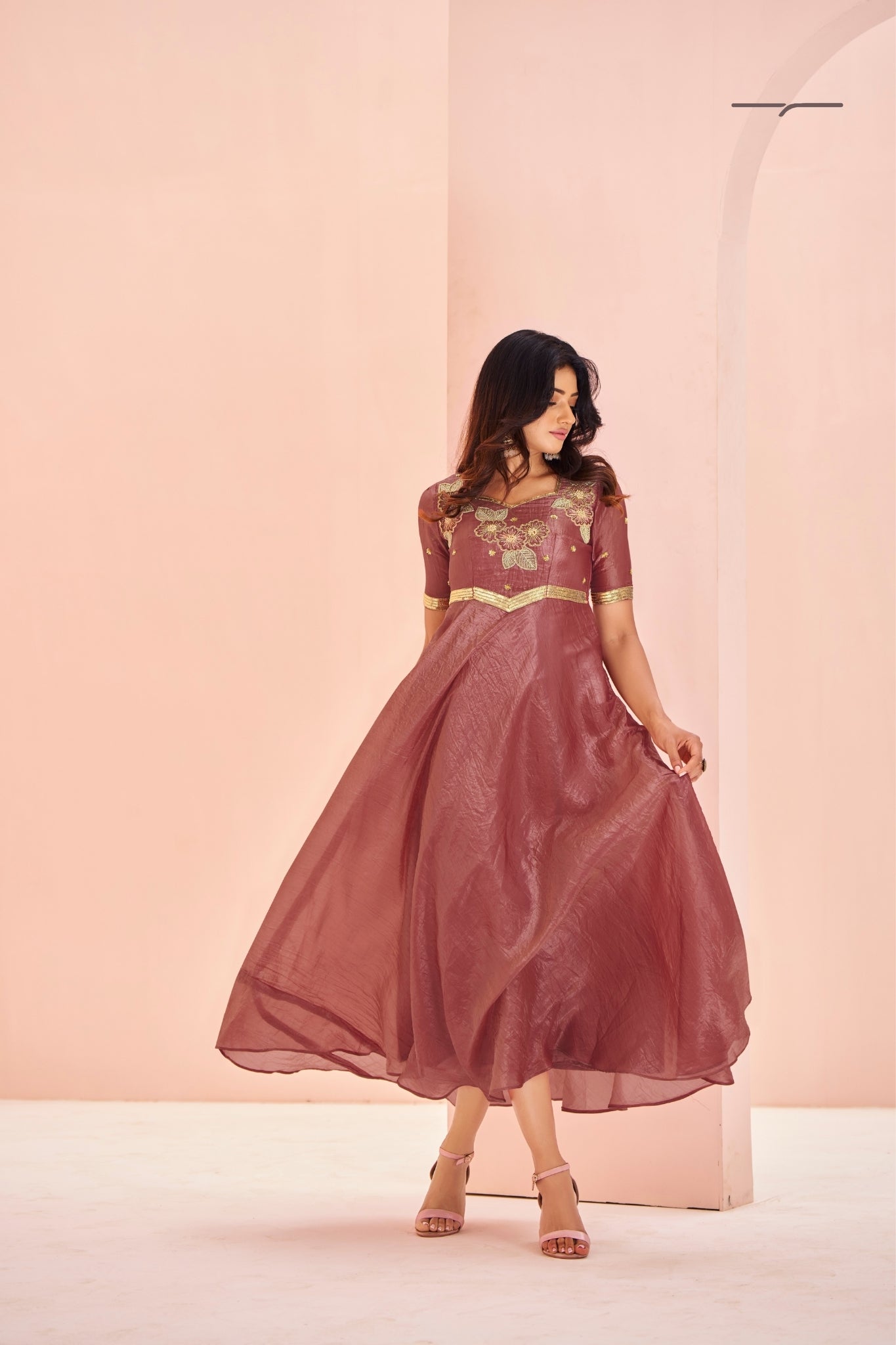 Coral Luxe Organza Handwork With Embroidered Anarkali