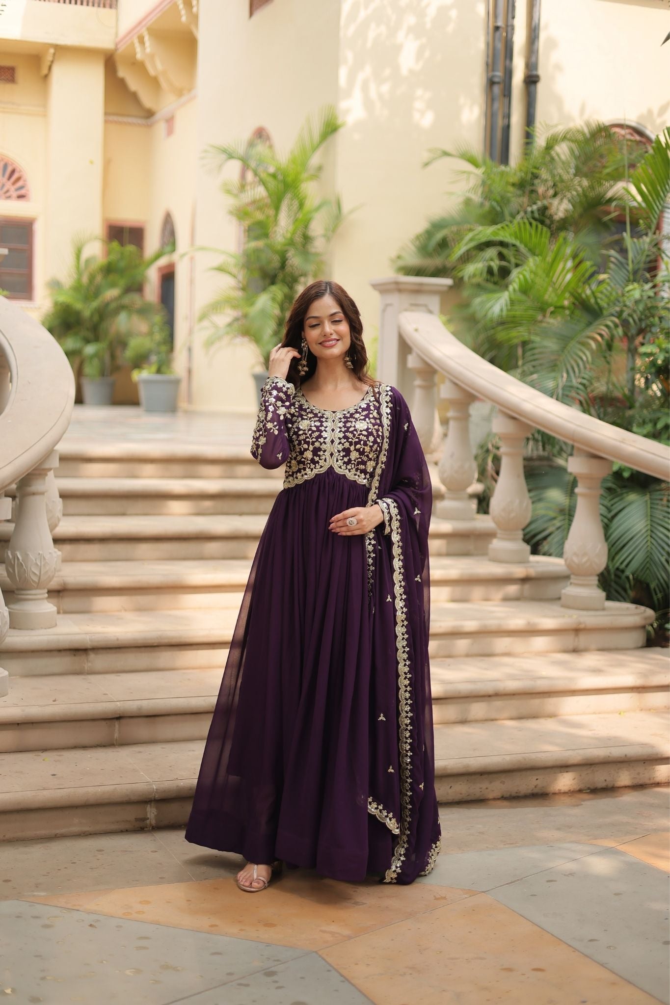 Sequins Multi Embroidered Work Anarkali Gown