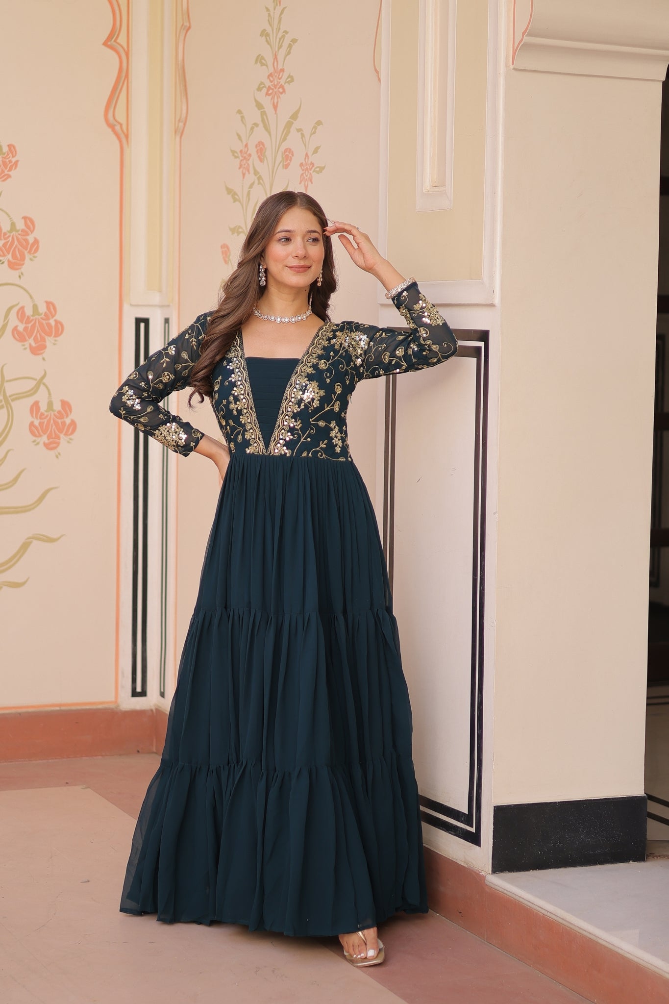 Sequins Zari Embroidered Work Wedding Designer Gown