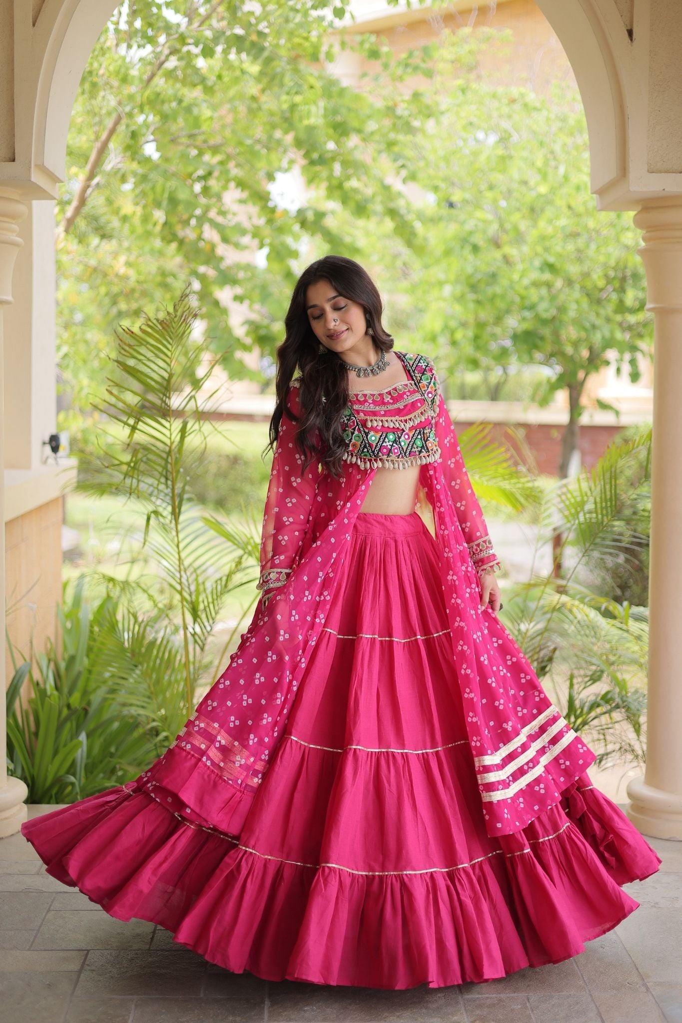 Raasrang Special Navratri Designer Kora Cotton Bandhani Print with Kutchi Patchwork Lehenga Choli