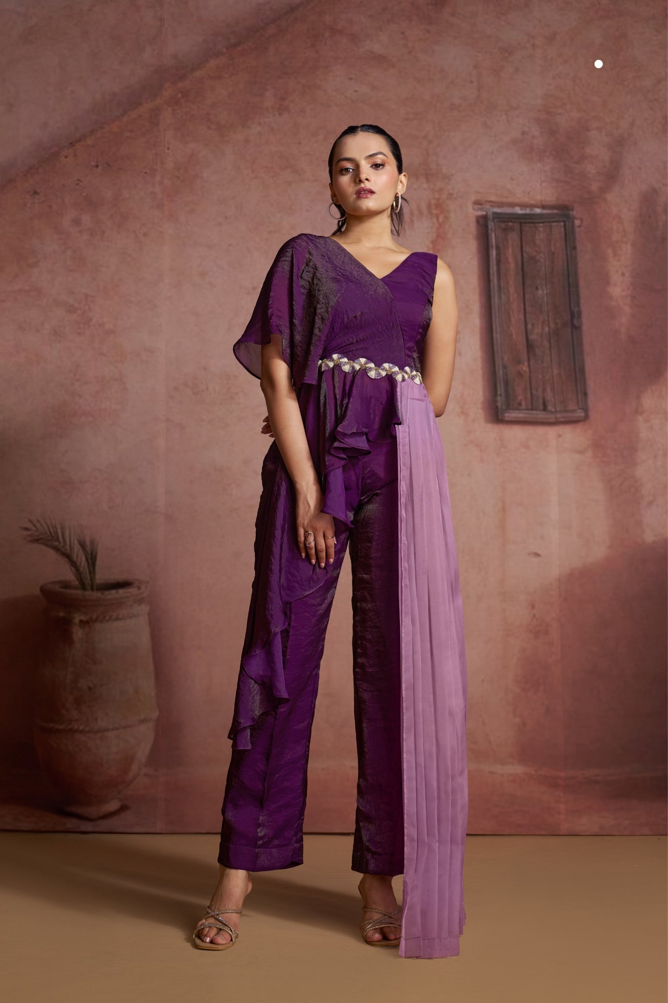 Luxury Wine Organza Co Ord Set For Women