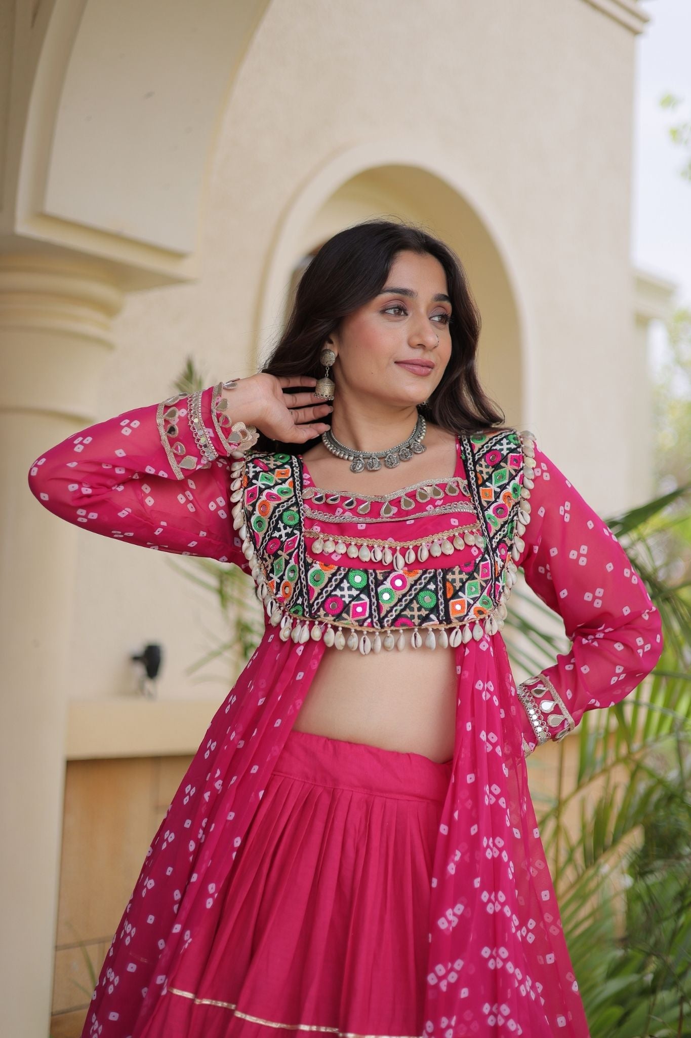 Raasrang Special Navratri Designer Kora Cotton Bandhani Print with Kutchi Patchwork Lehenga Choli