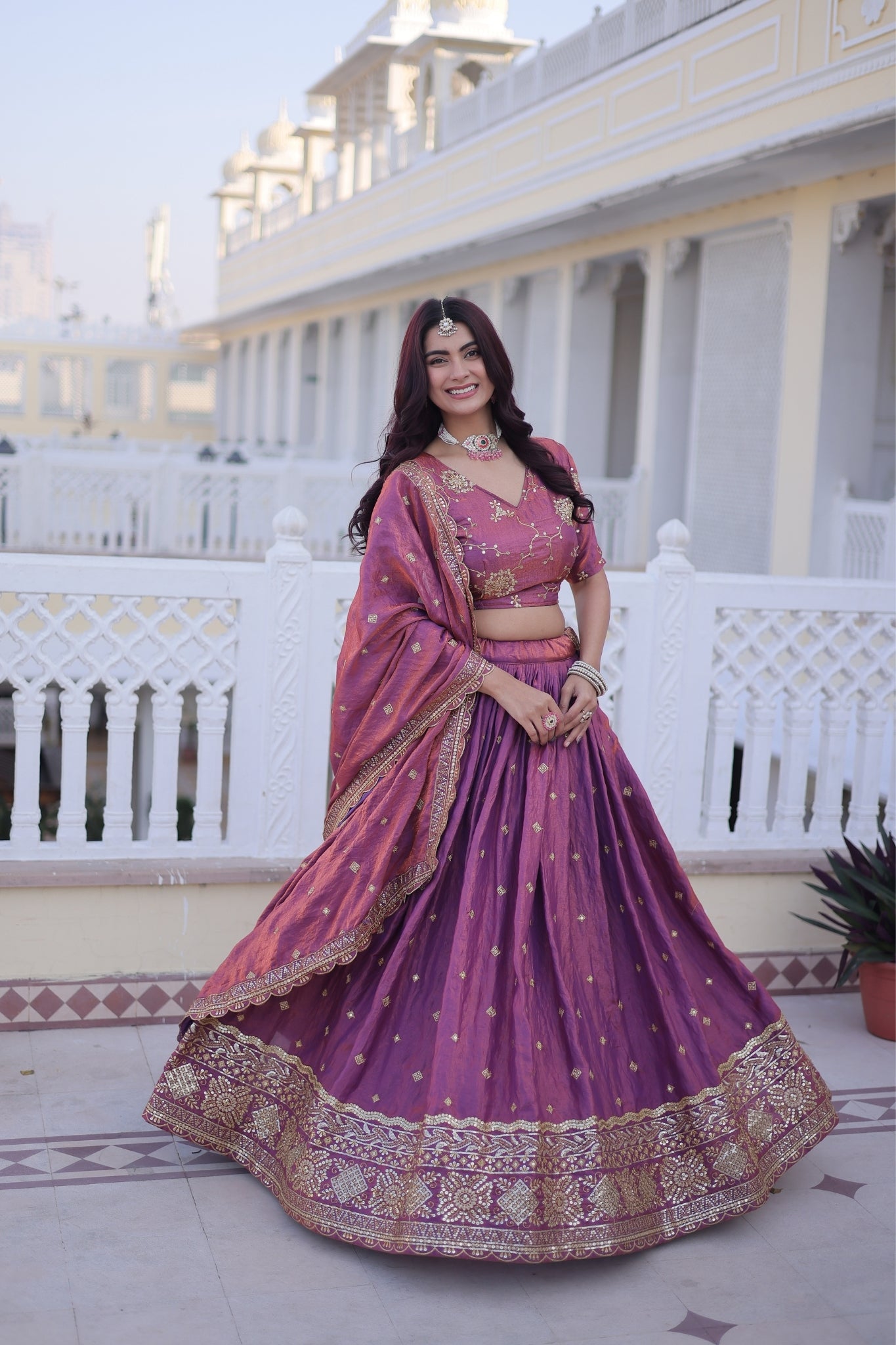 Designer Zari Sequins Embroidered Lehenga Choli Set With Dupatta