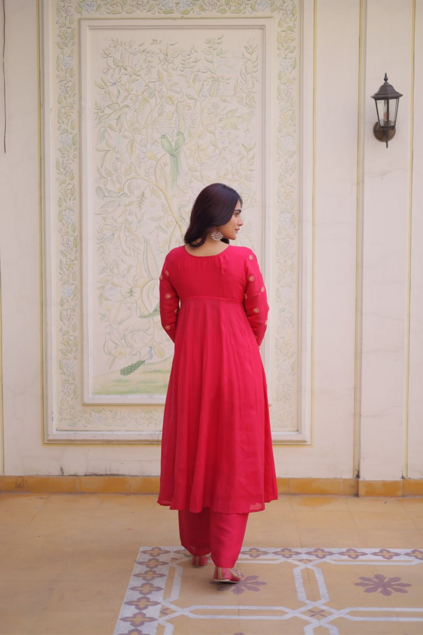 Mal Chanderi Embroidered Anarkali Kurta Pant Set For Women