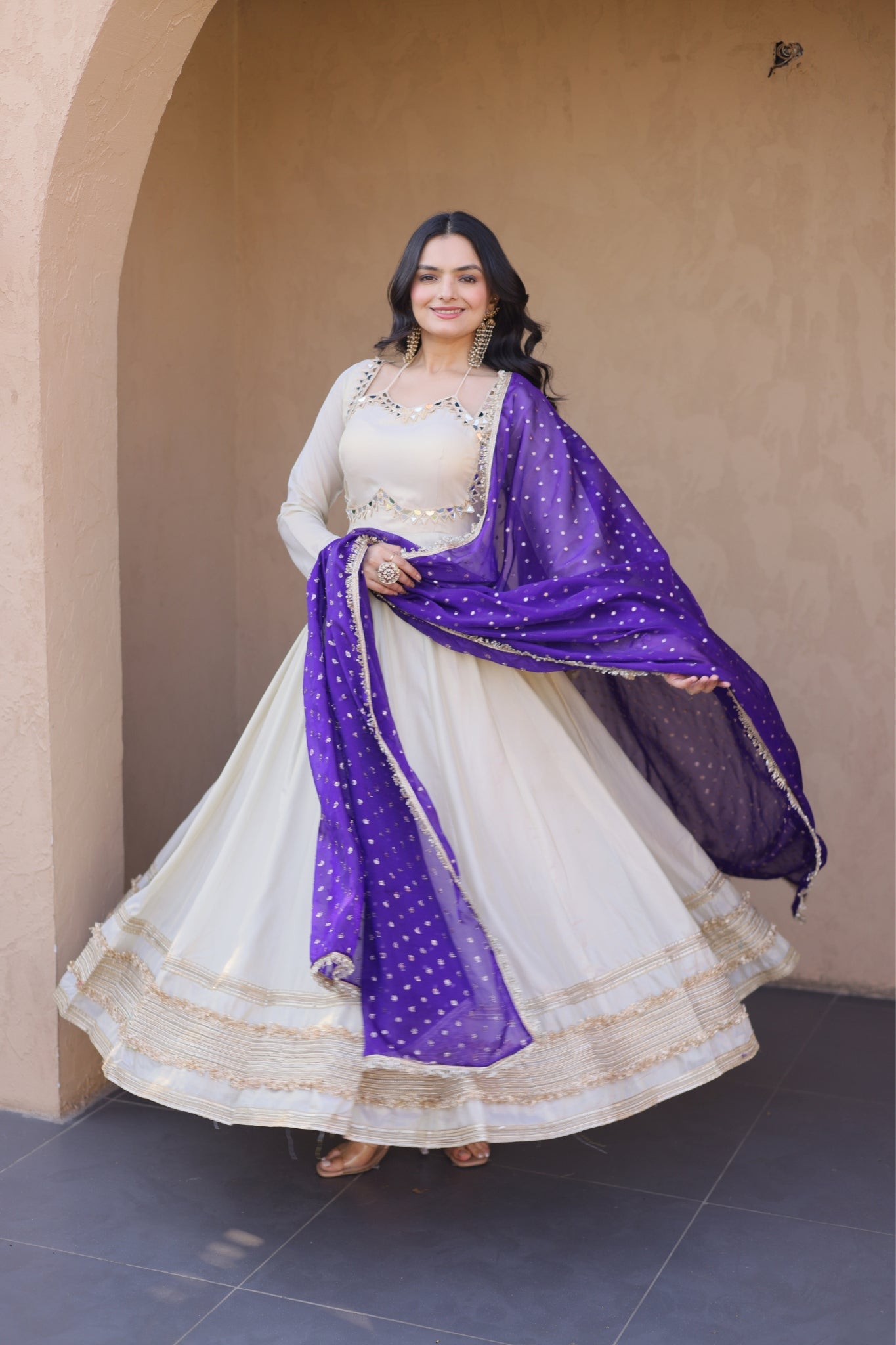 Cosmos Real Mirror Work Designer Embroidered Anarkali Gown With Dupatta