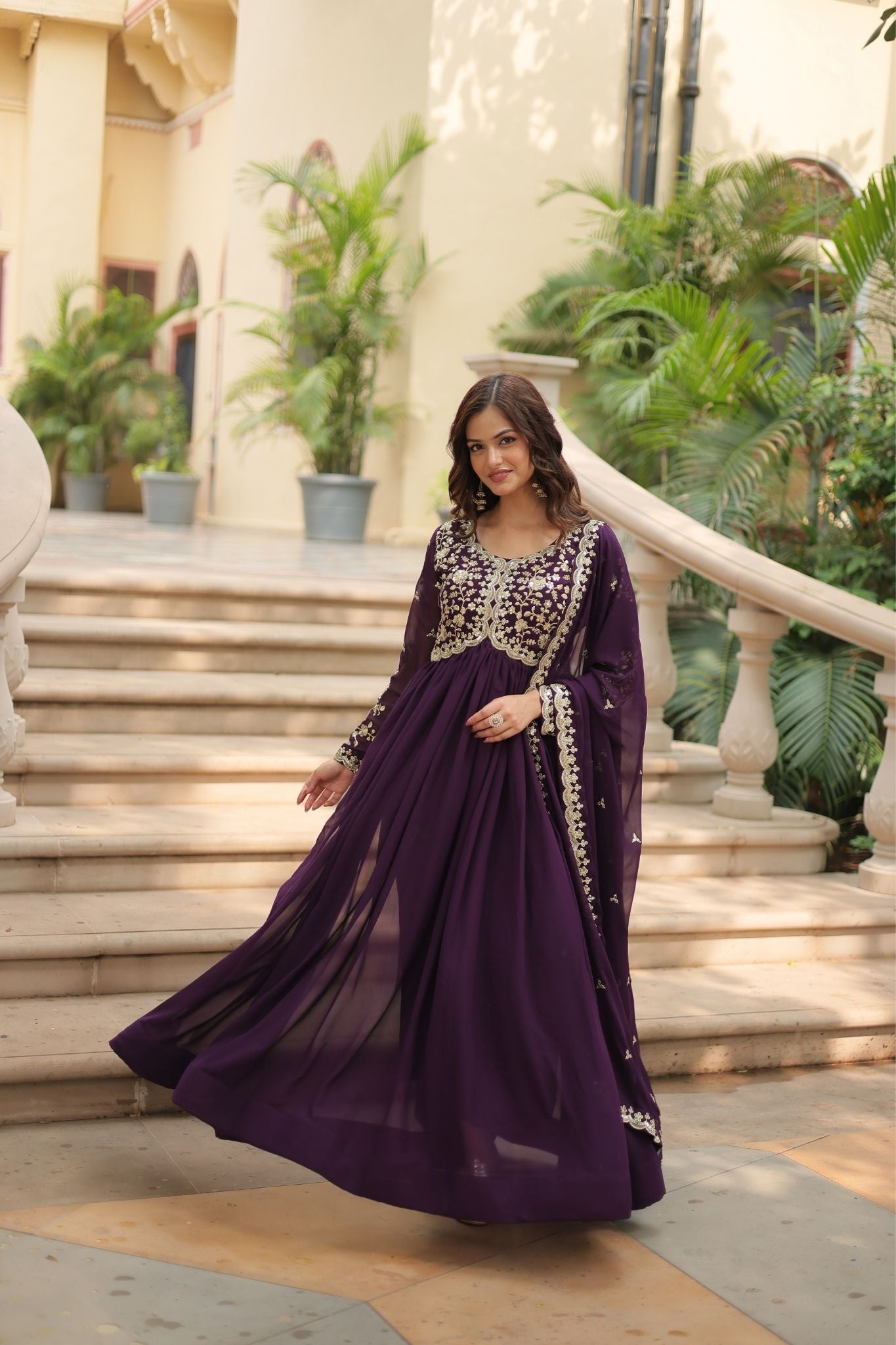 Sequins Multi Embroidered Work Anarkali Gown