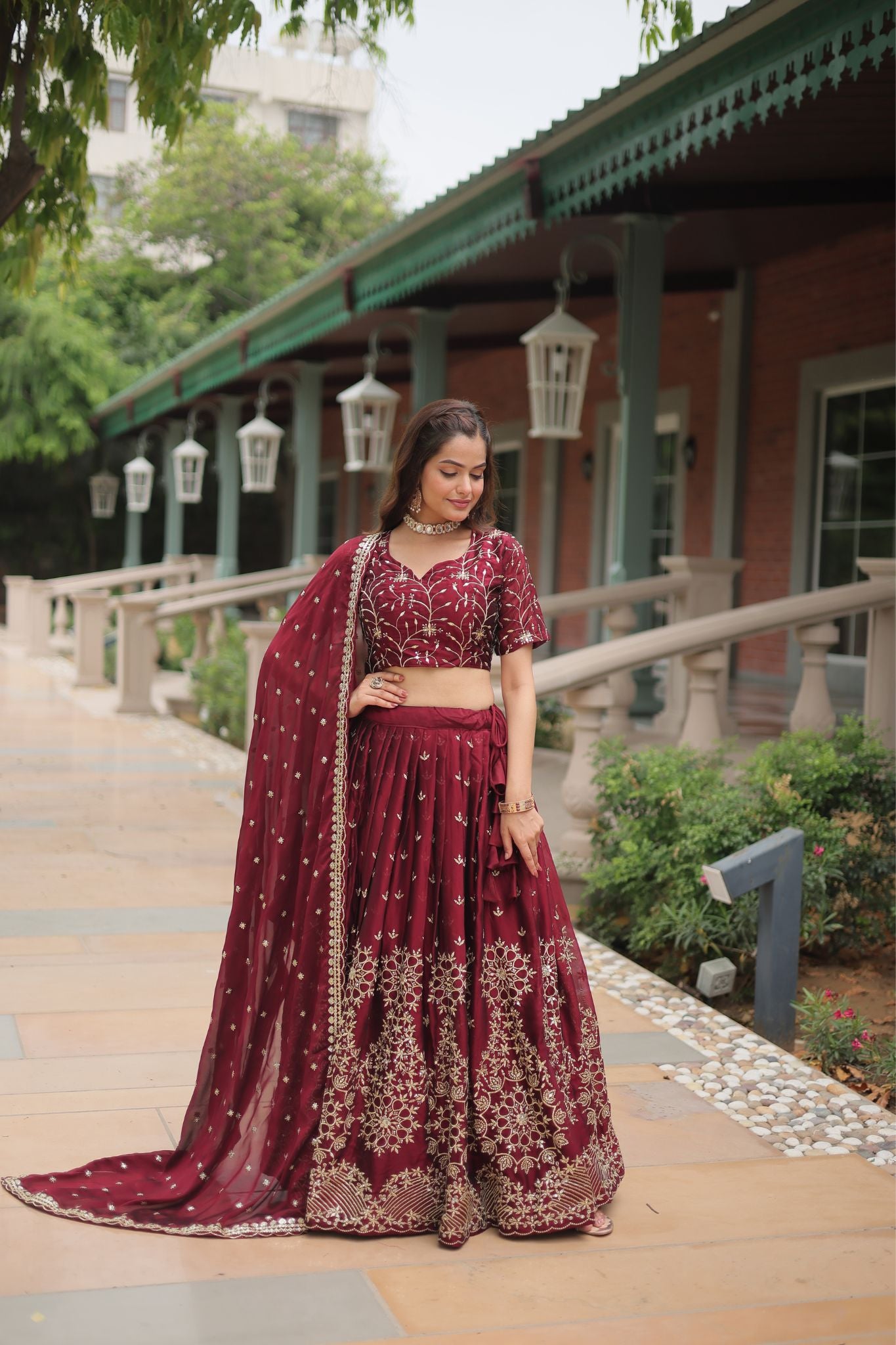 Maroon Rangoli Silk Heavy Sequins And Thread Embroidered Work Wedding Special Lehenga