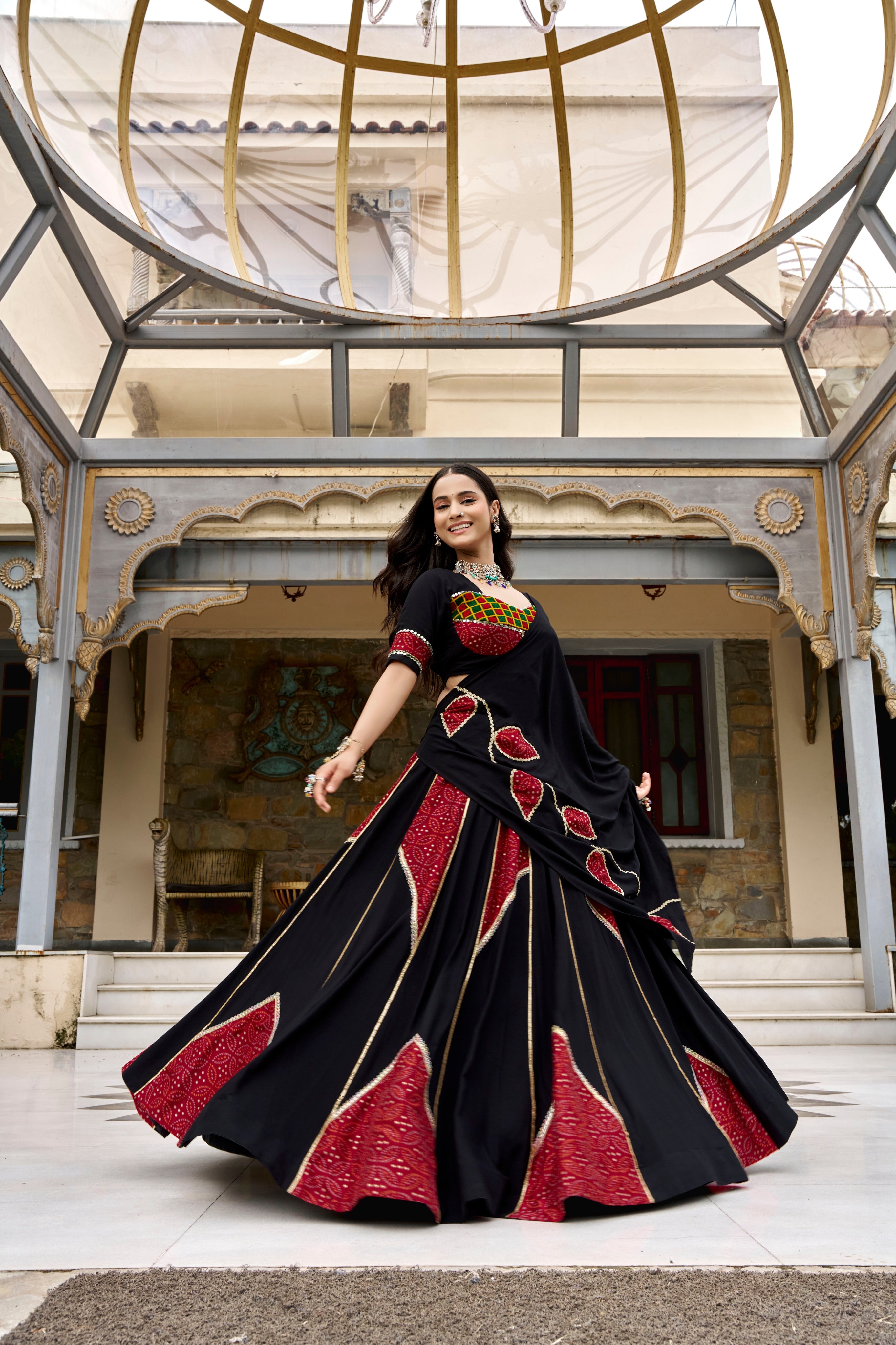 Raasrang Black & Maroon Pure Rayon Designer Navratri Special Lehenga Choli
