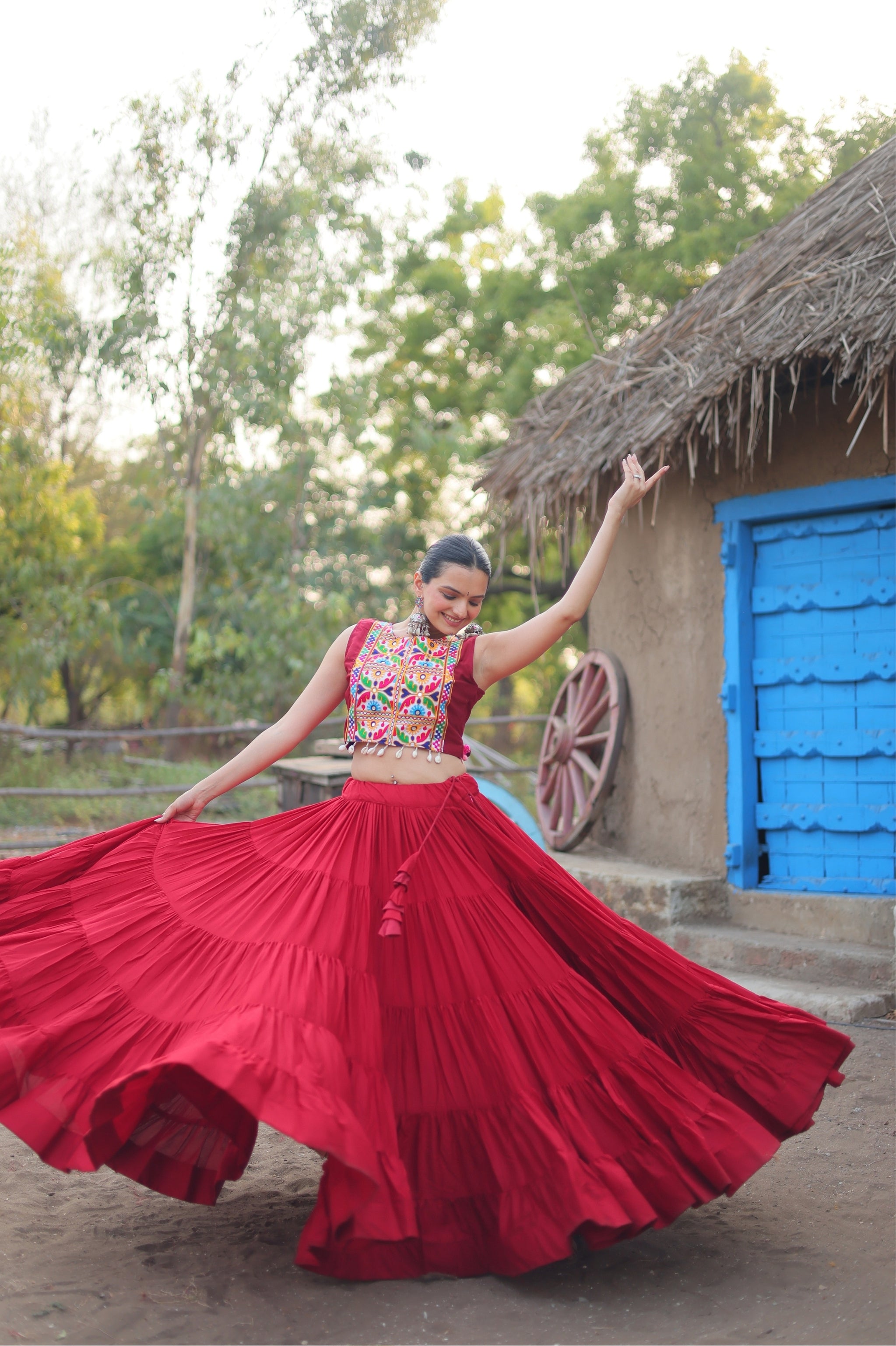 Designer Readymade Traditional Gamthi Threadwork Lehenga Choli For Navratri