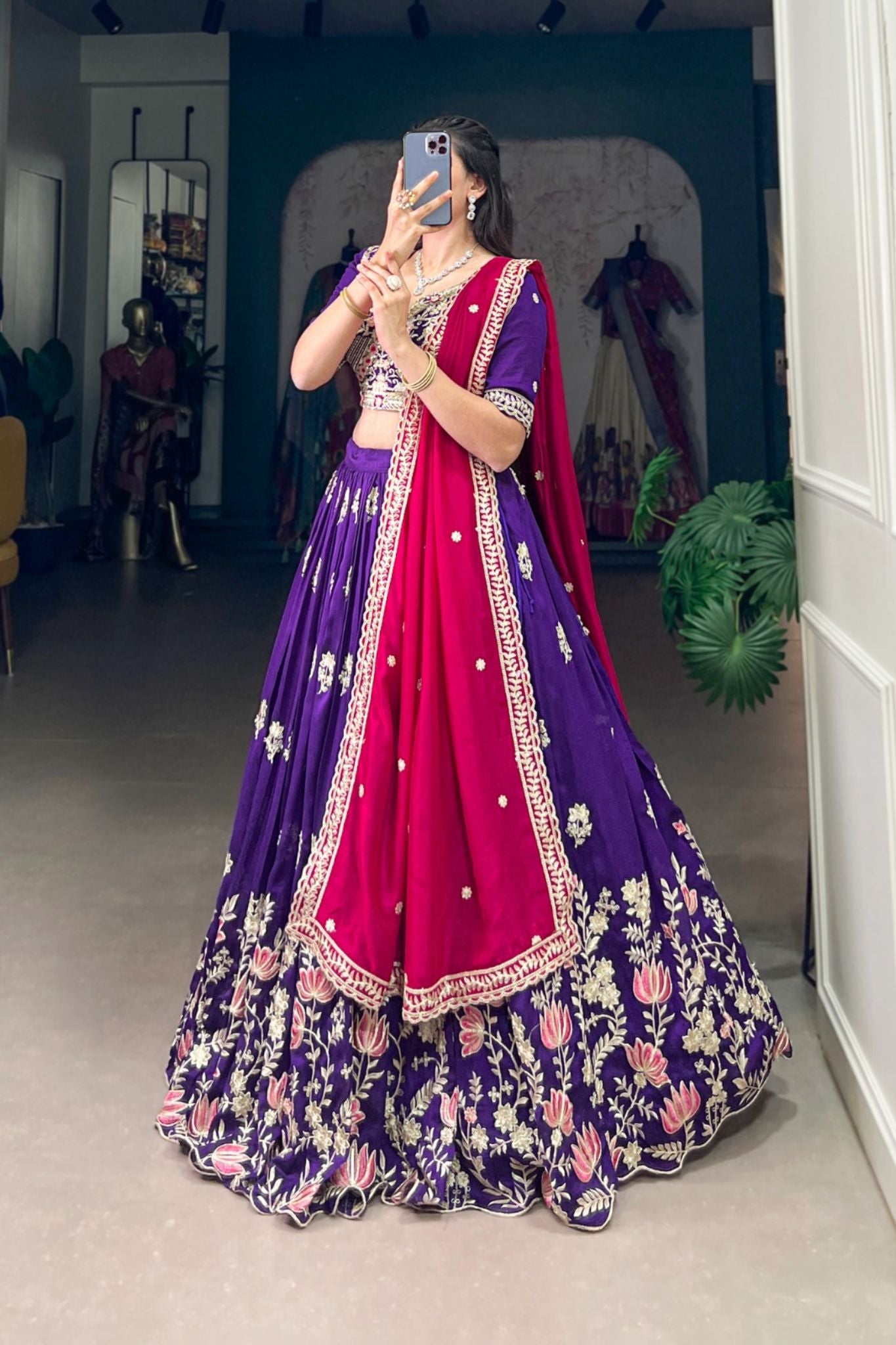 Purple Silk Elegance Sequins And Thread Embroidery Work Lehenga Choli