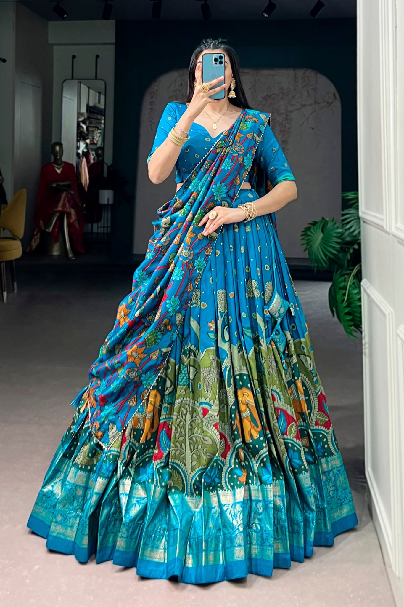 Kalamkari Print With Foil Work Lehenga Choli