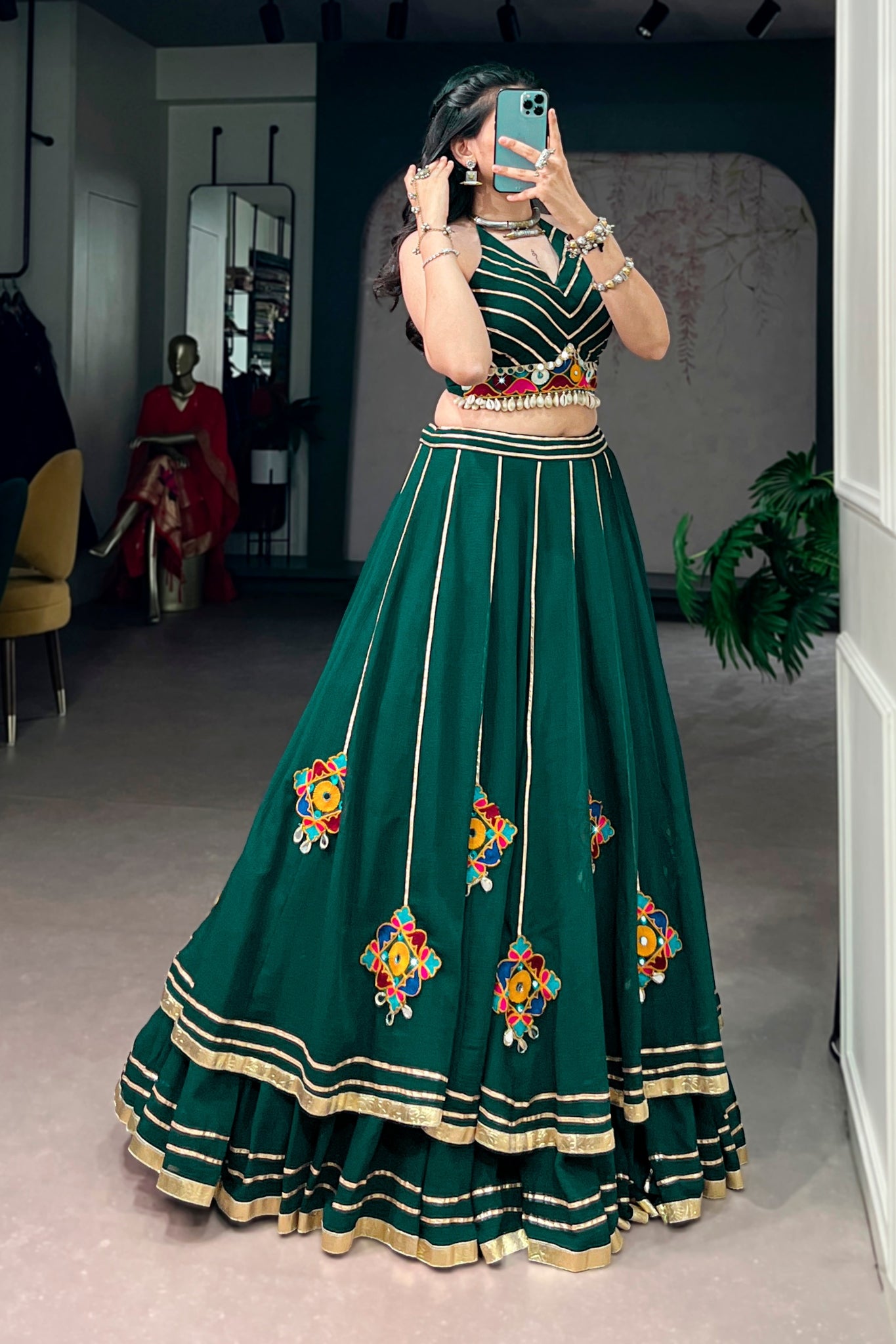 Raasrang Designer Gamthi With Mirror Work Navratri Lehenga Choli