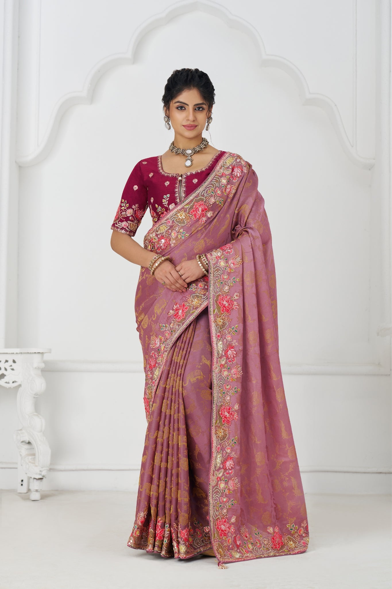 Wedding Stunning Pink Pure Dola Viscose Silk Beautiful Saree