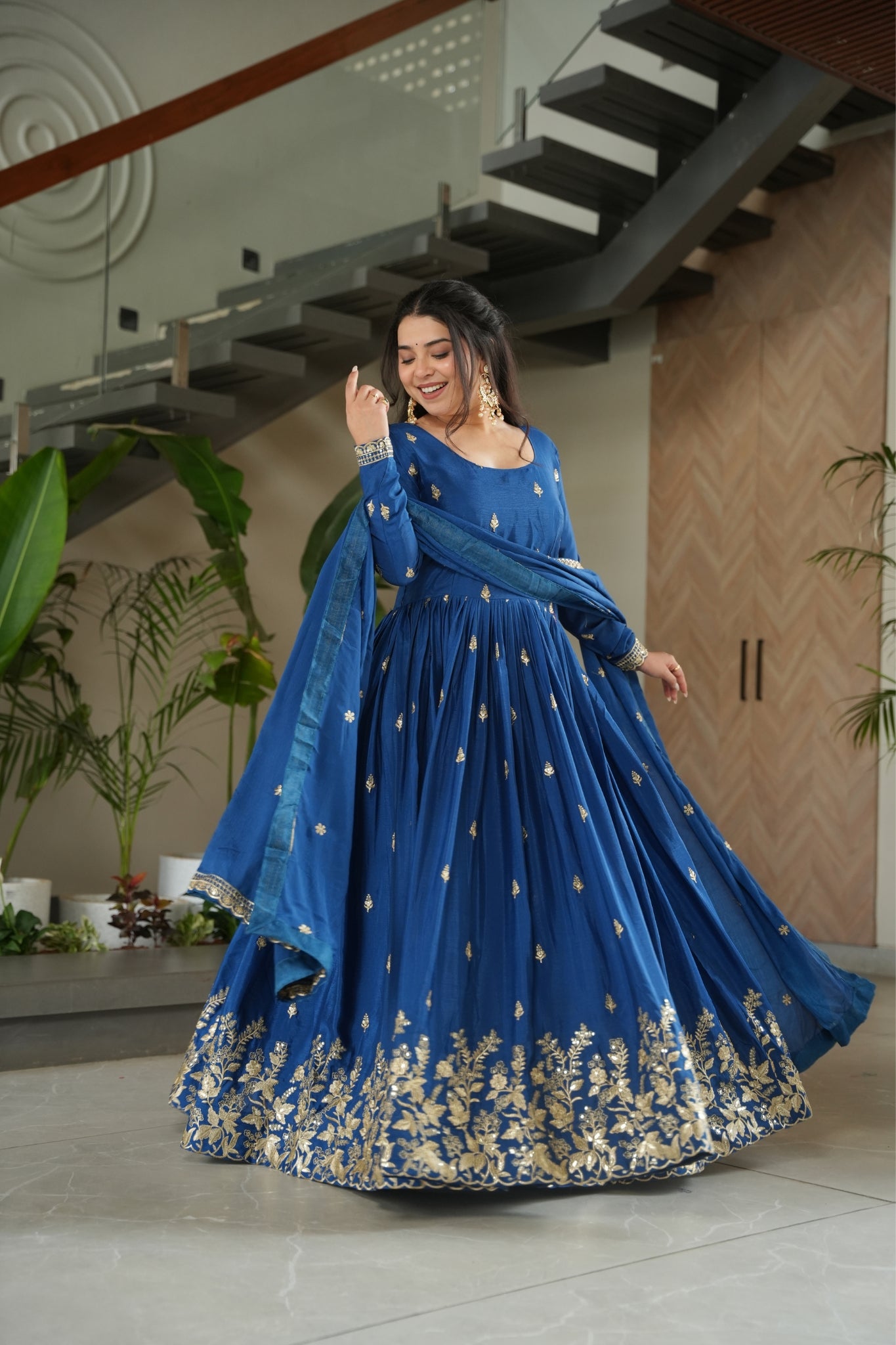 Wedding Designer Embroidered Zari Sequins Work Gown