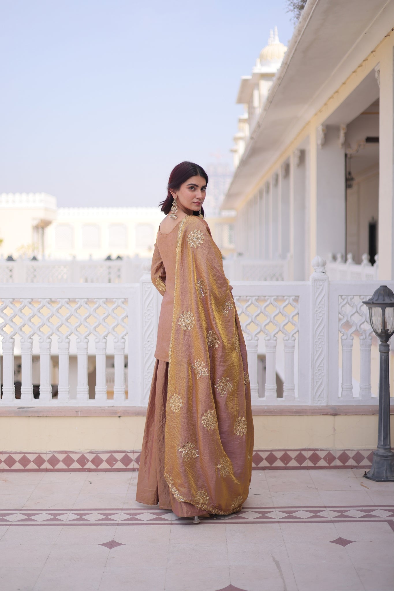 Fendi Crush Zari Sequins Embroidered Kurti Sharara Set With Designer Dupatta
