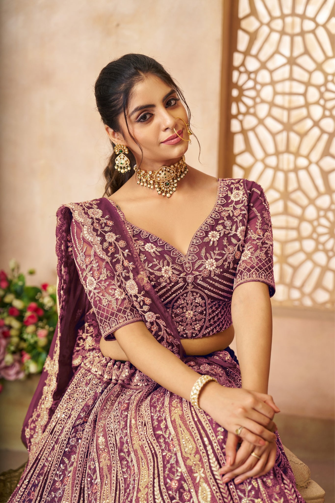 Stunning Designer Varying Embroidery With Tread Work Soft Net Wedding Lehenga Set