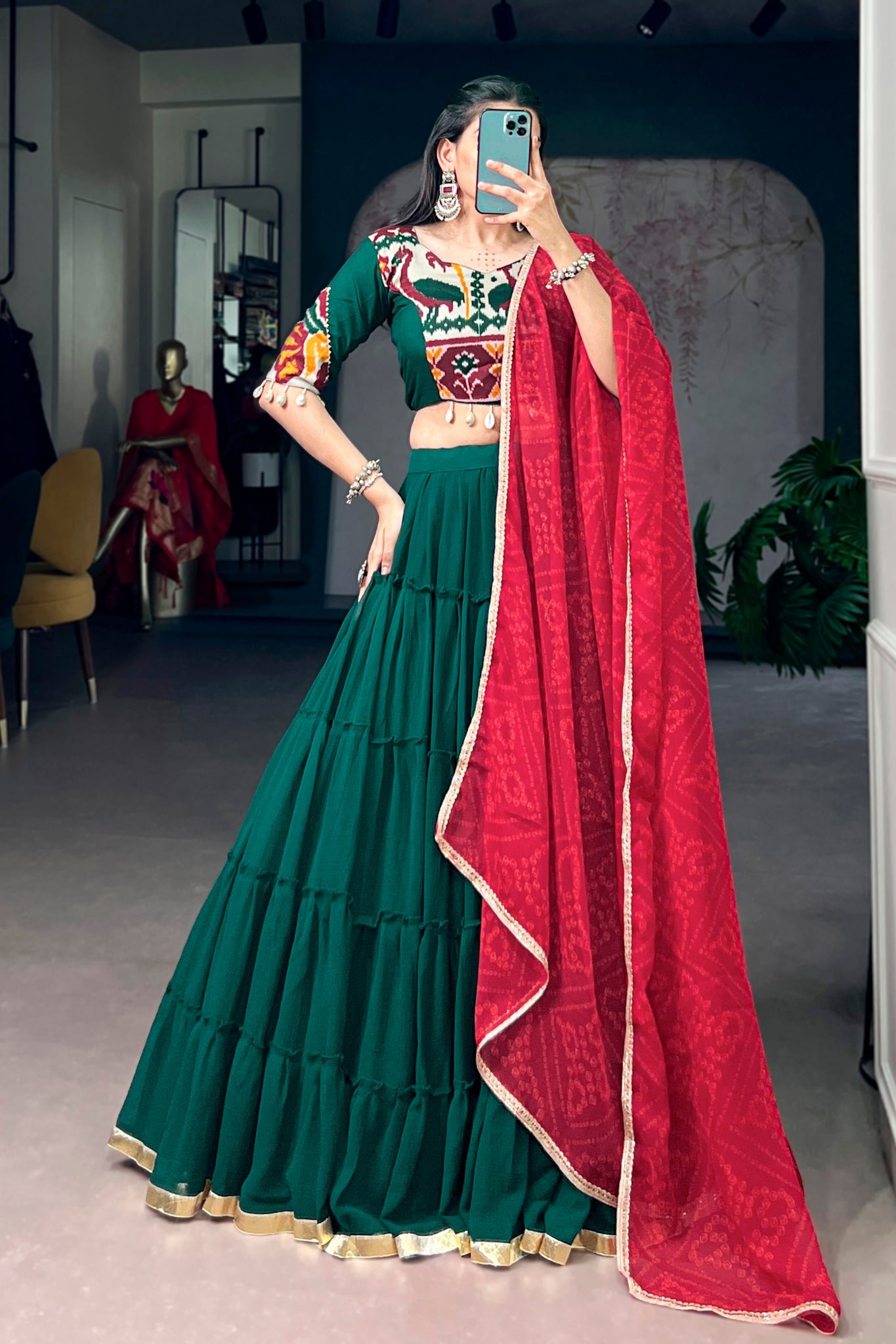 Raasrang Green Navratri Special Designer Lehenga Choli With Bandhej Dupatta