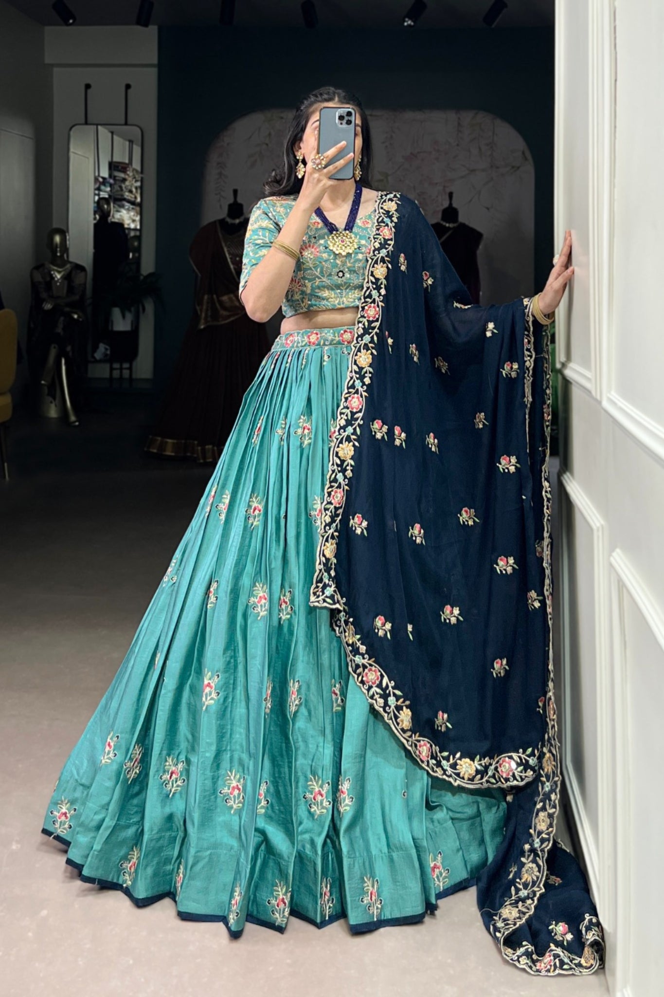 Sky Blue Sequins Tread Embroidered Work Designer Wedding Lehenga Choli