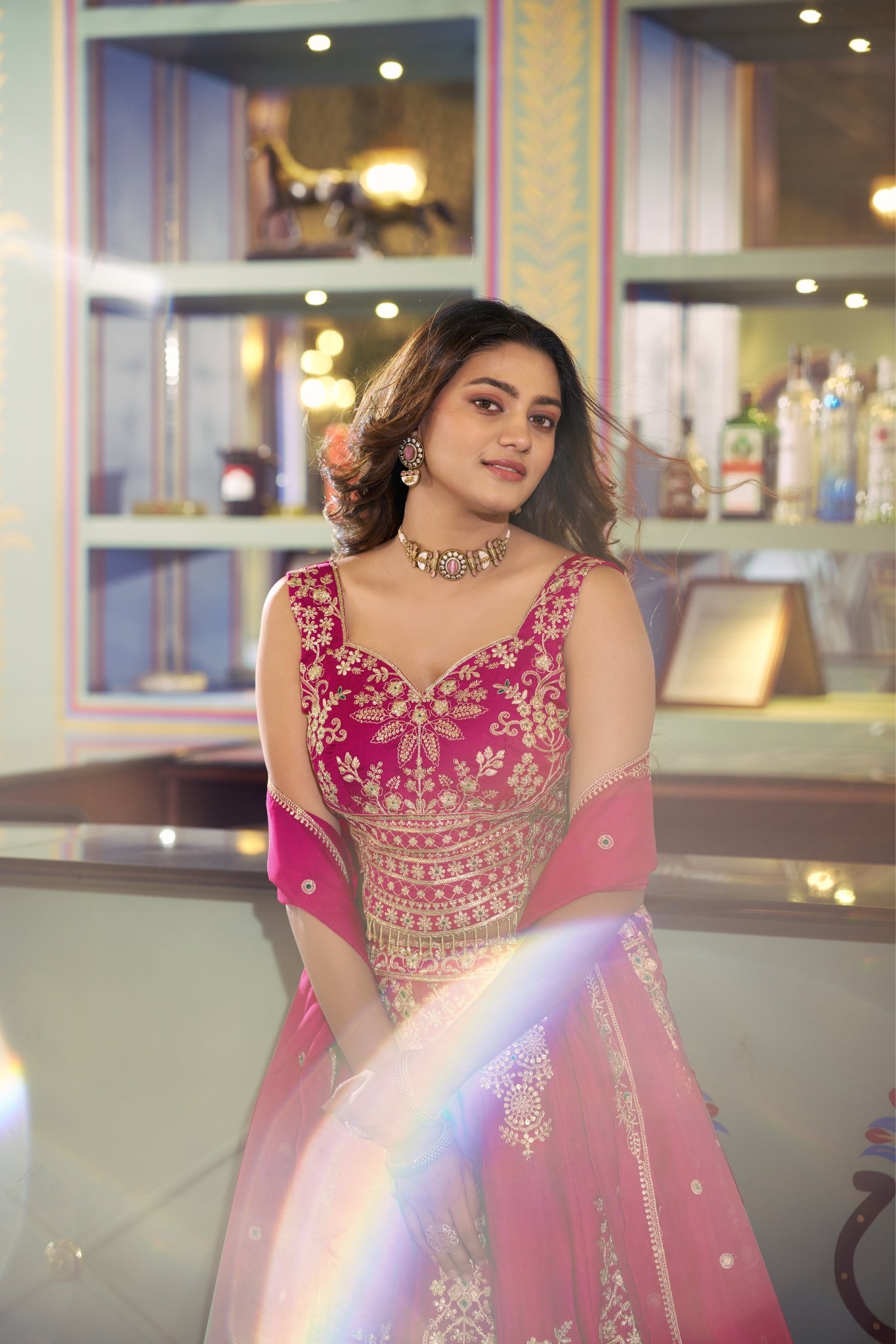 Pink Sequins Embroidered Wedding Lehenga Choli