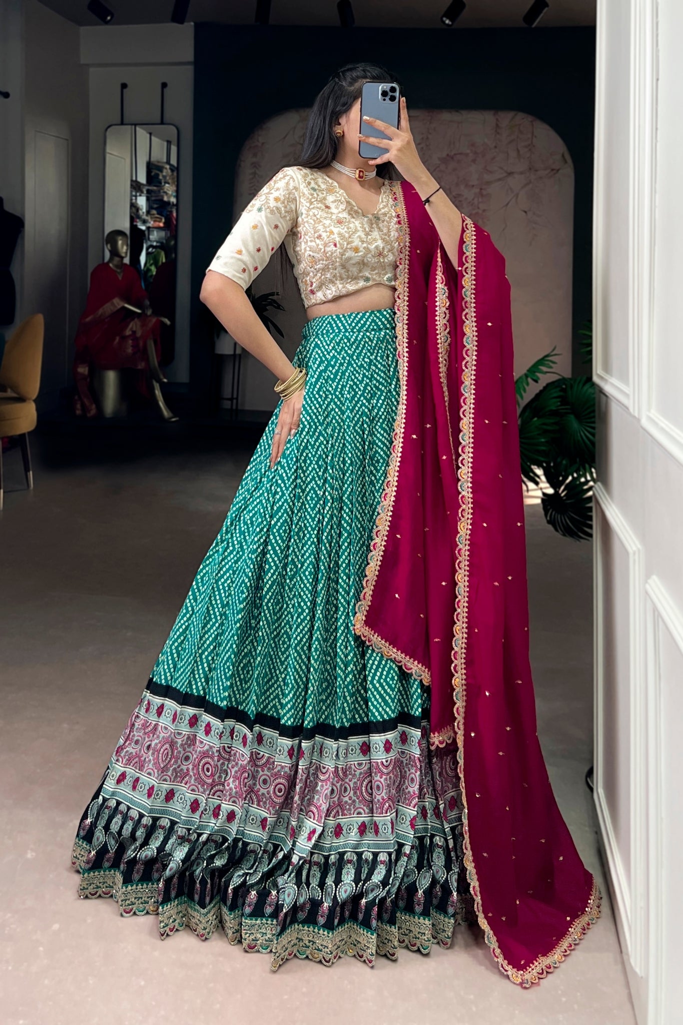 Bandhej Ajrakh Printed Lehenga Choli With Dupatta