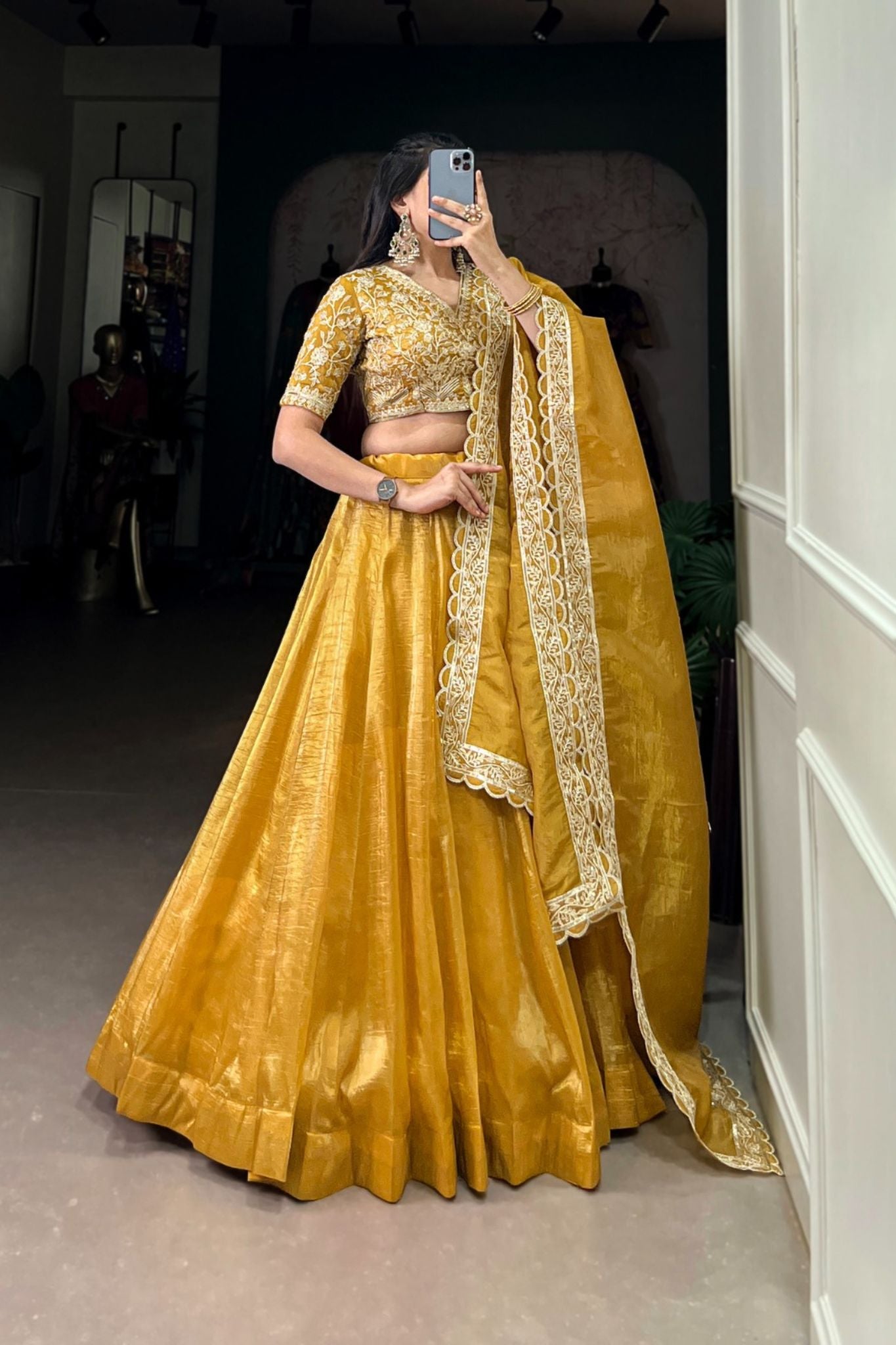 Goldie Sequins With Tread Embroidered Golden Lehenga Choli