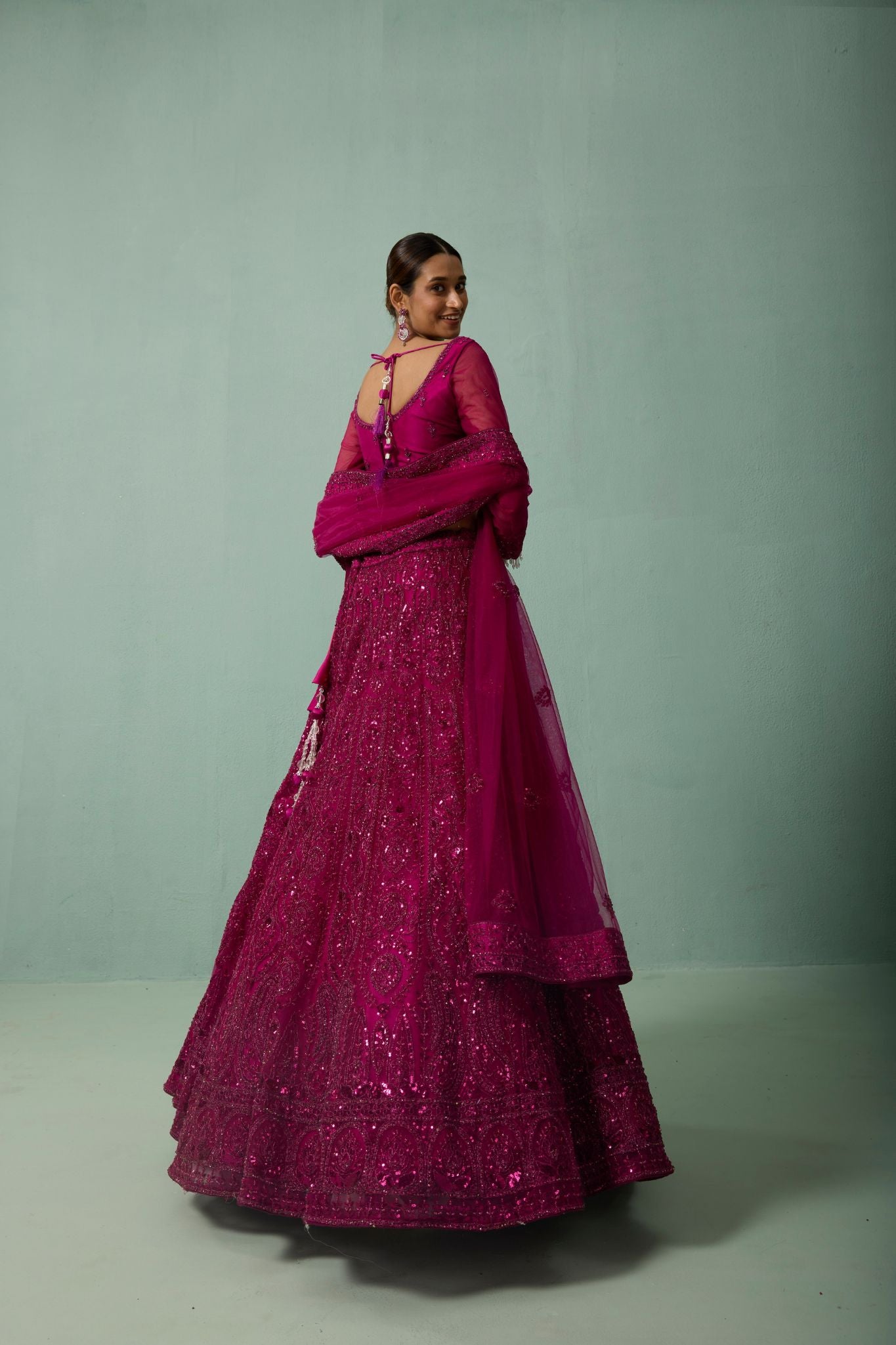 Royal Wine Soft Net Embroidered Luxury Lehenga Set