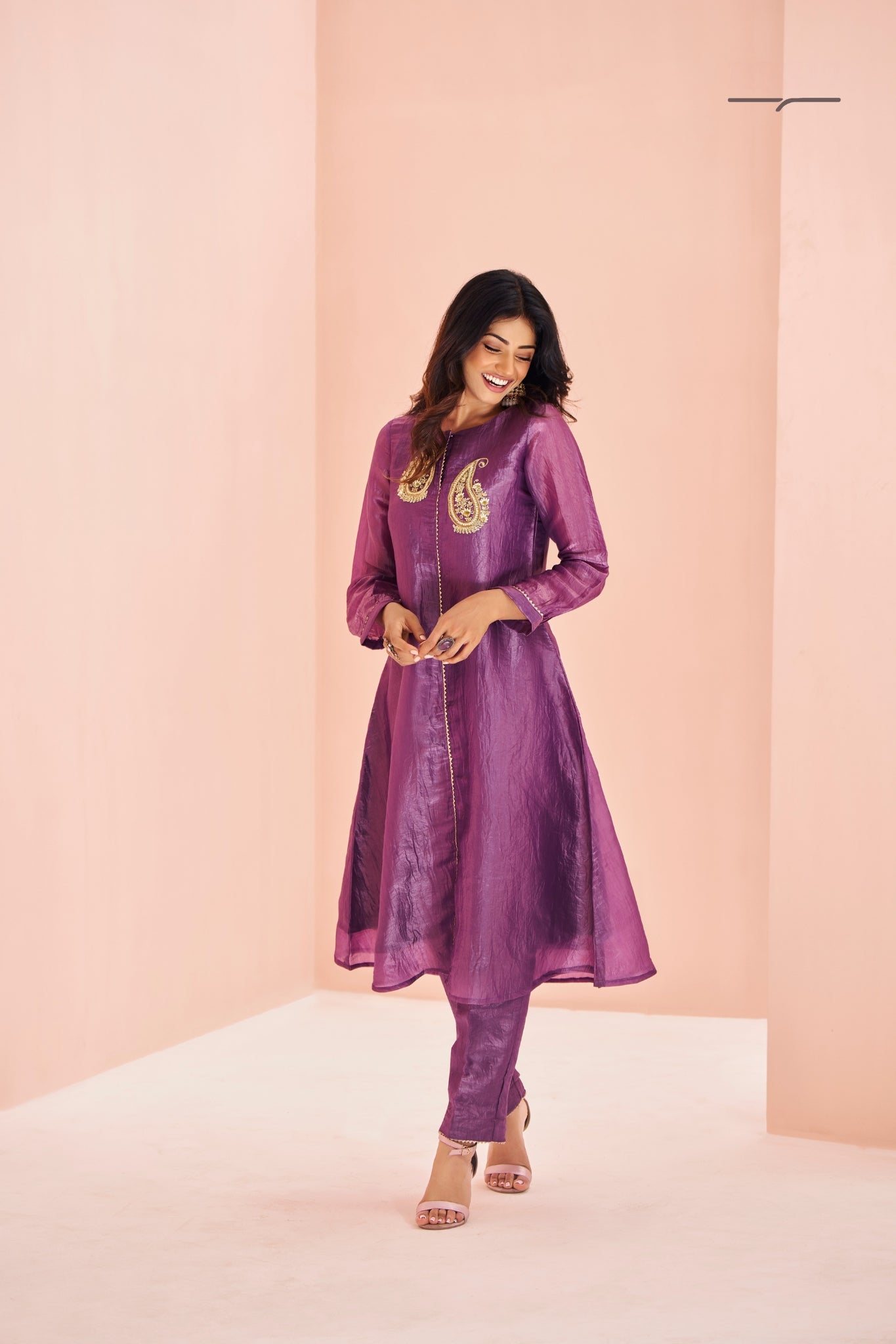 Royal Paisley Embellished Purple Organza Kurta Set