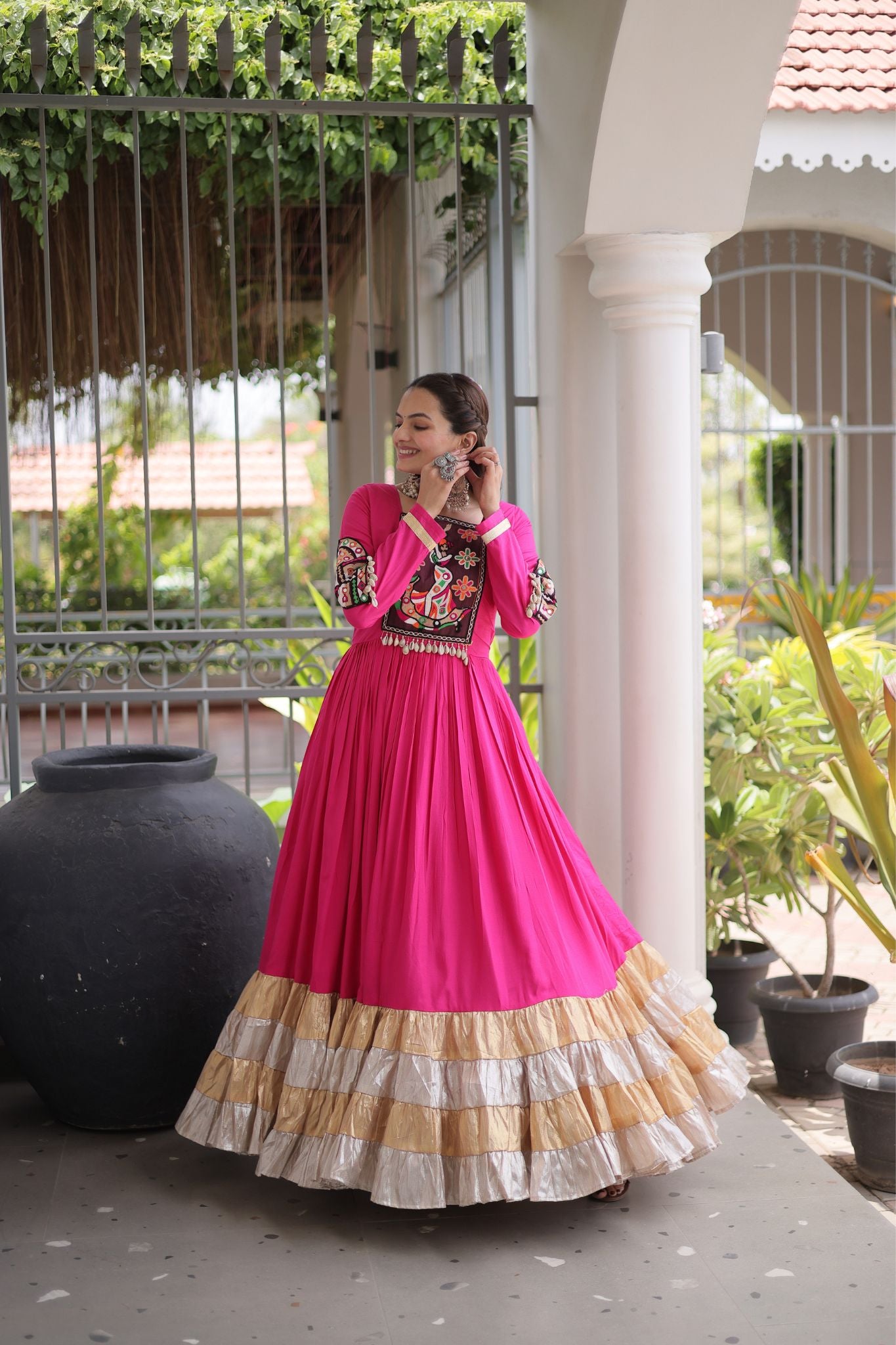 Raasrang Navratri Special Designer Rayon Gown With Kutchi Gamthi Thread Work