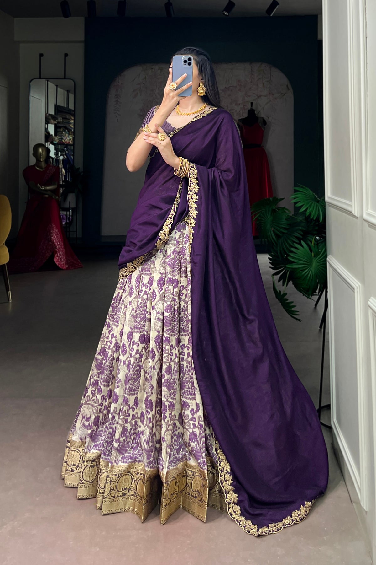 Designer Peacock Floral Print Half Saree Lehenga Choli