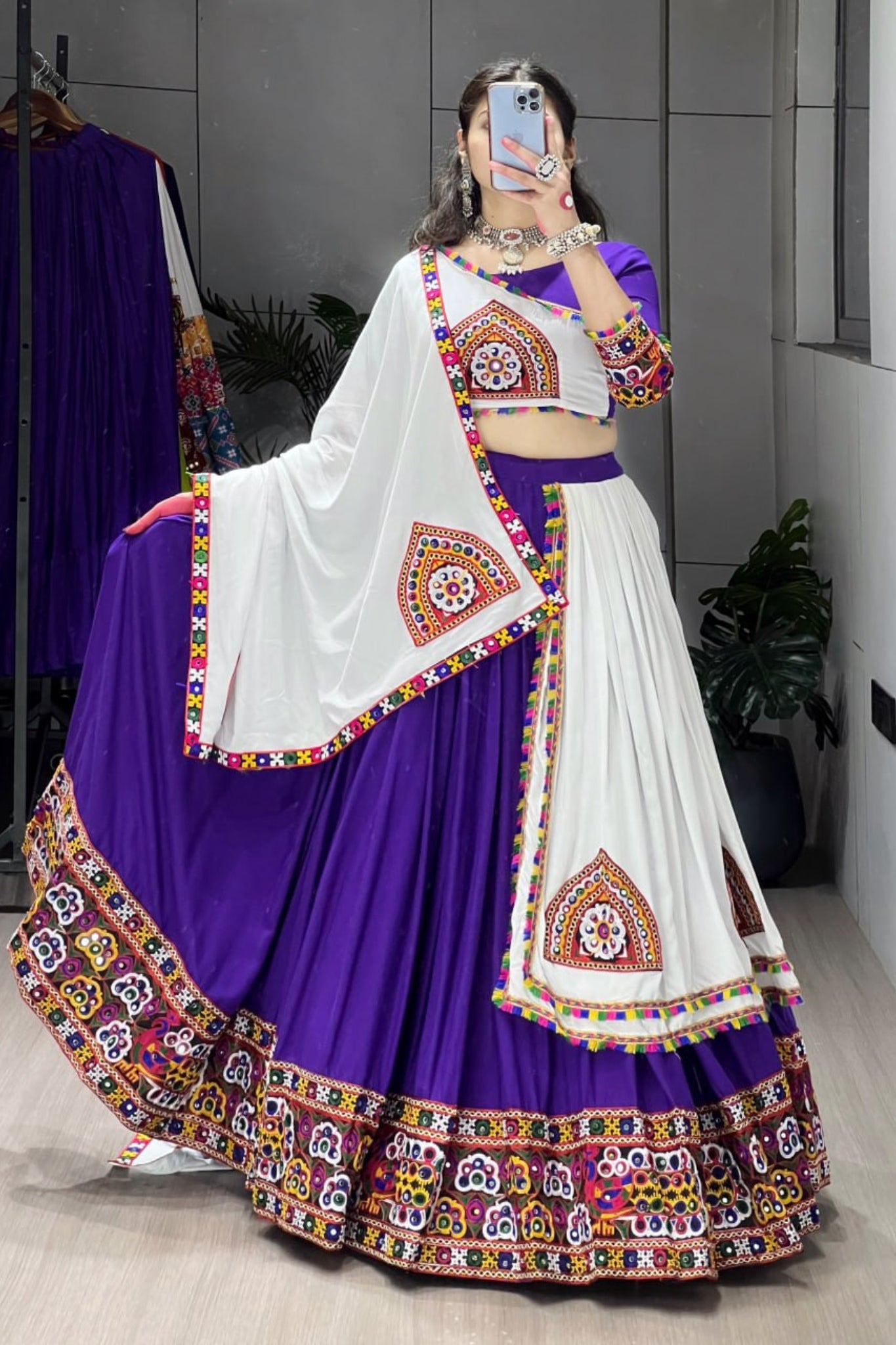 Real Mirror Work Designer Navratri Lehenga Choli For Women
