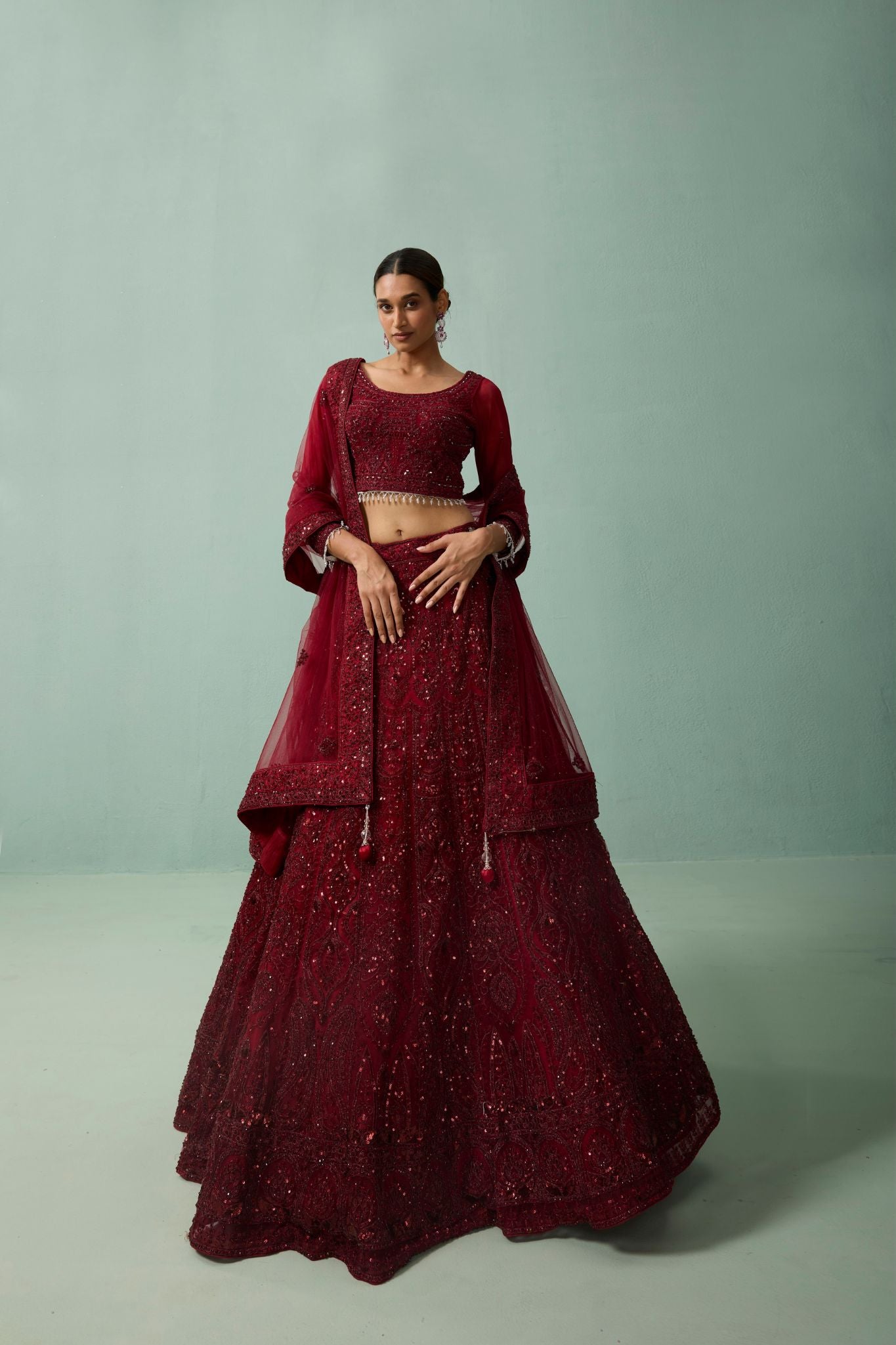 Royal Maroon Soft Net Embroidered Luxury Lehenga Set